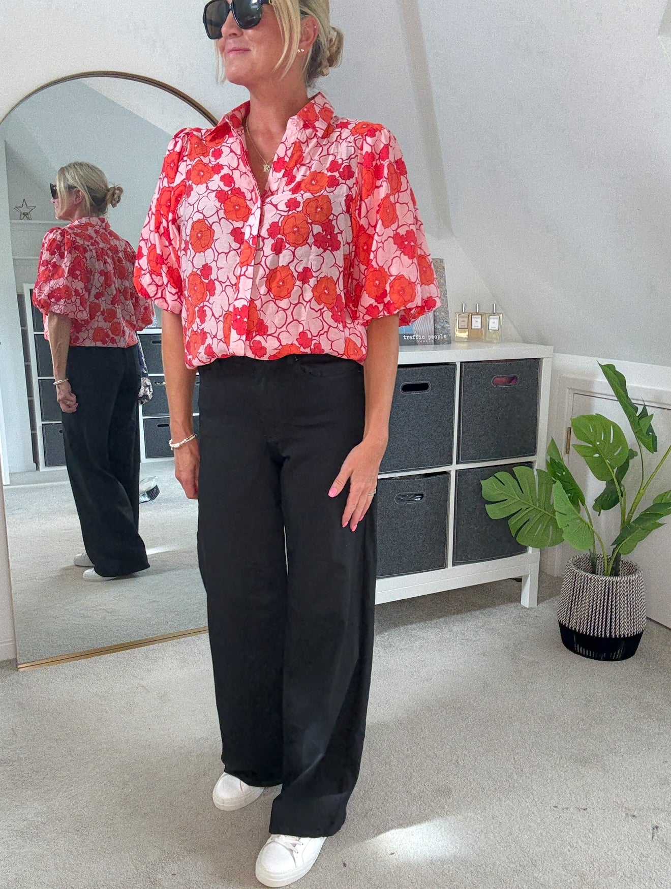 Poppy Red/Pink Floral Appliqué Blouse