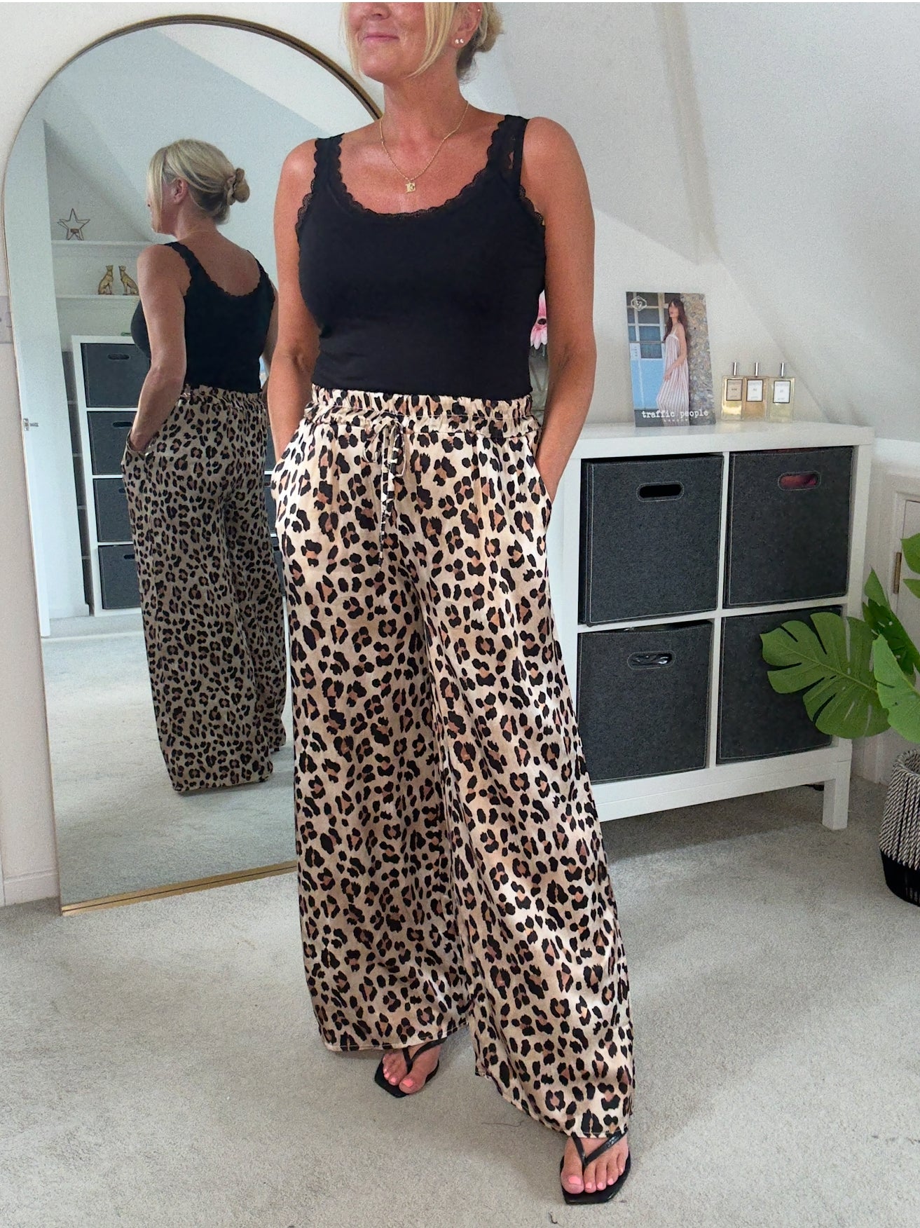 Katy Leopard Print Wide Leg Trousers