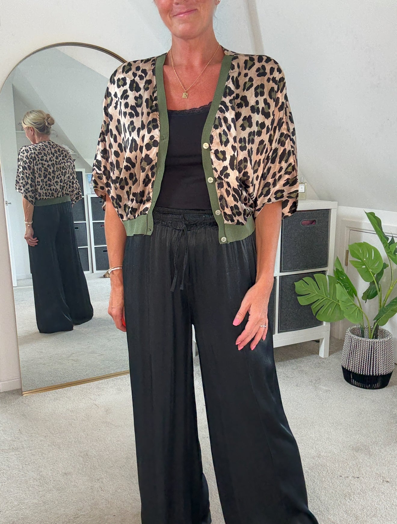 Giletta Khaki Leopard Print Cardi/Jacket