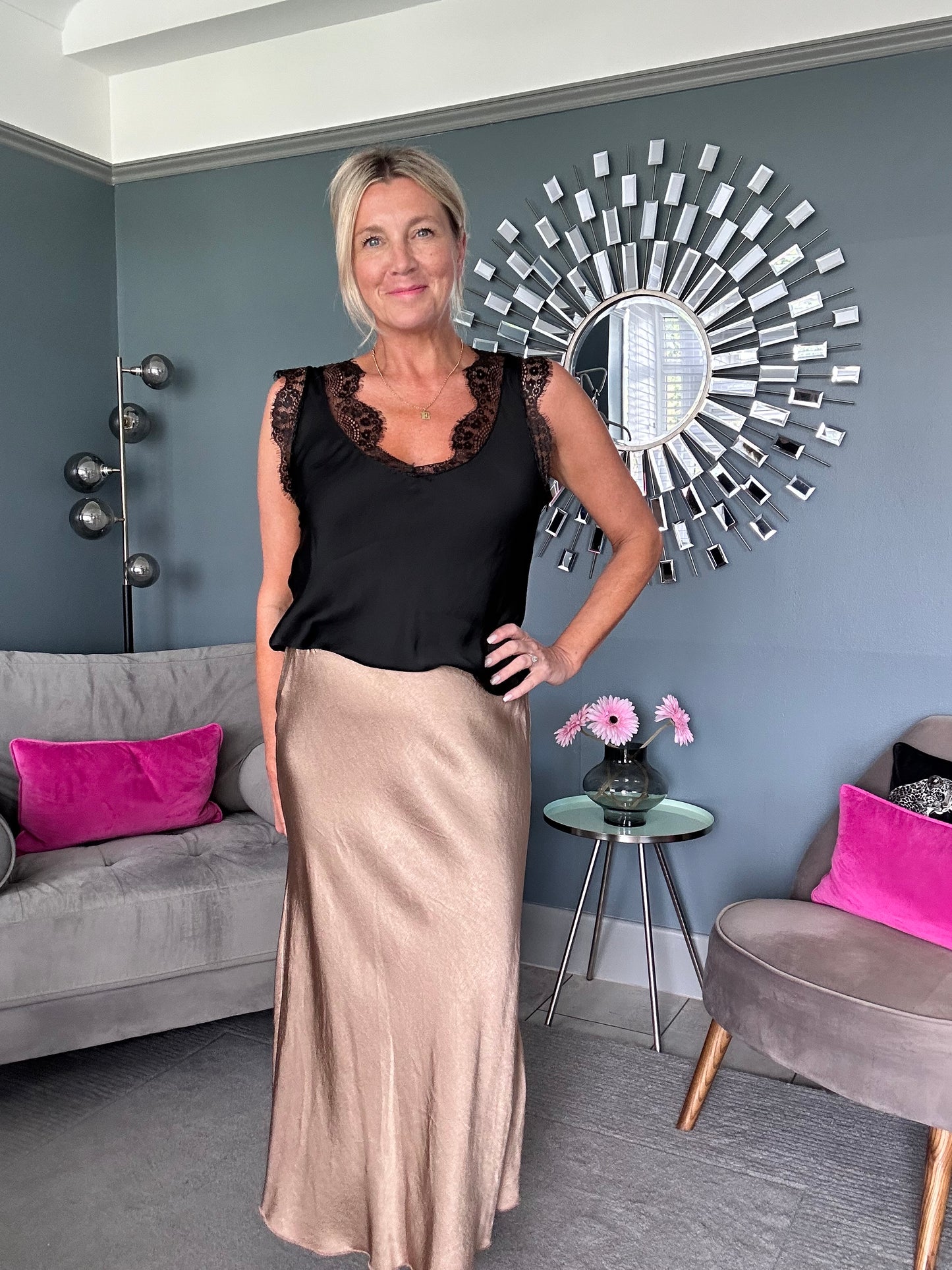 Gold Satin Slip Skirt
