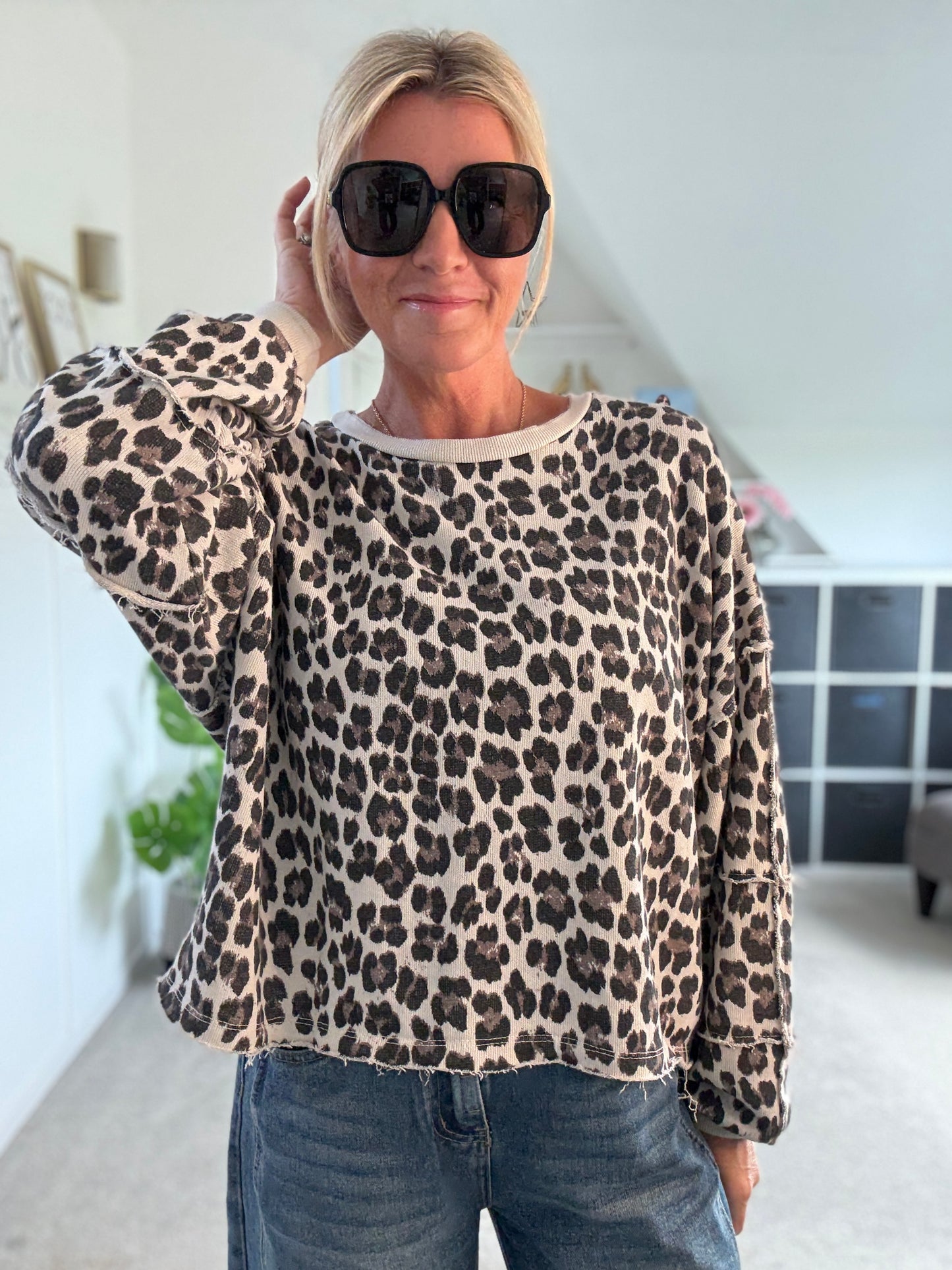 Khaki Leopard Oversized Sweatshirt