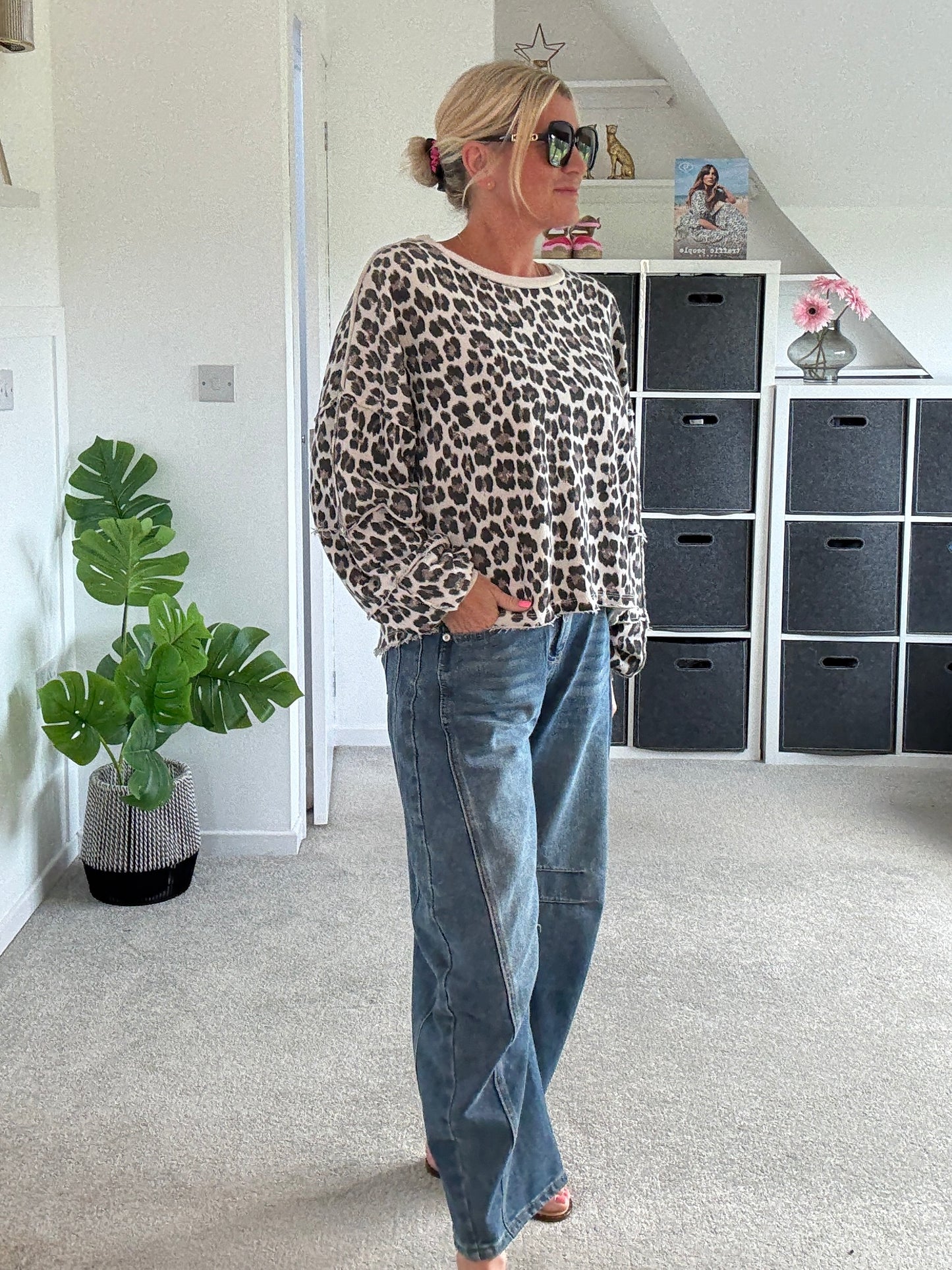 Khaki Leopard Oversized Sweatshirt