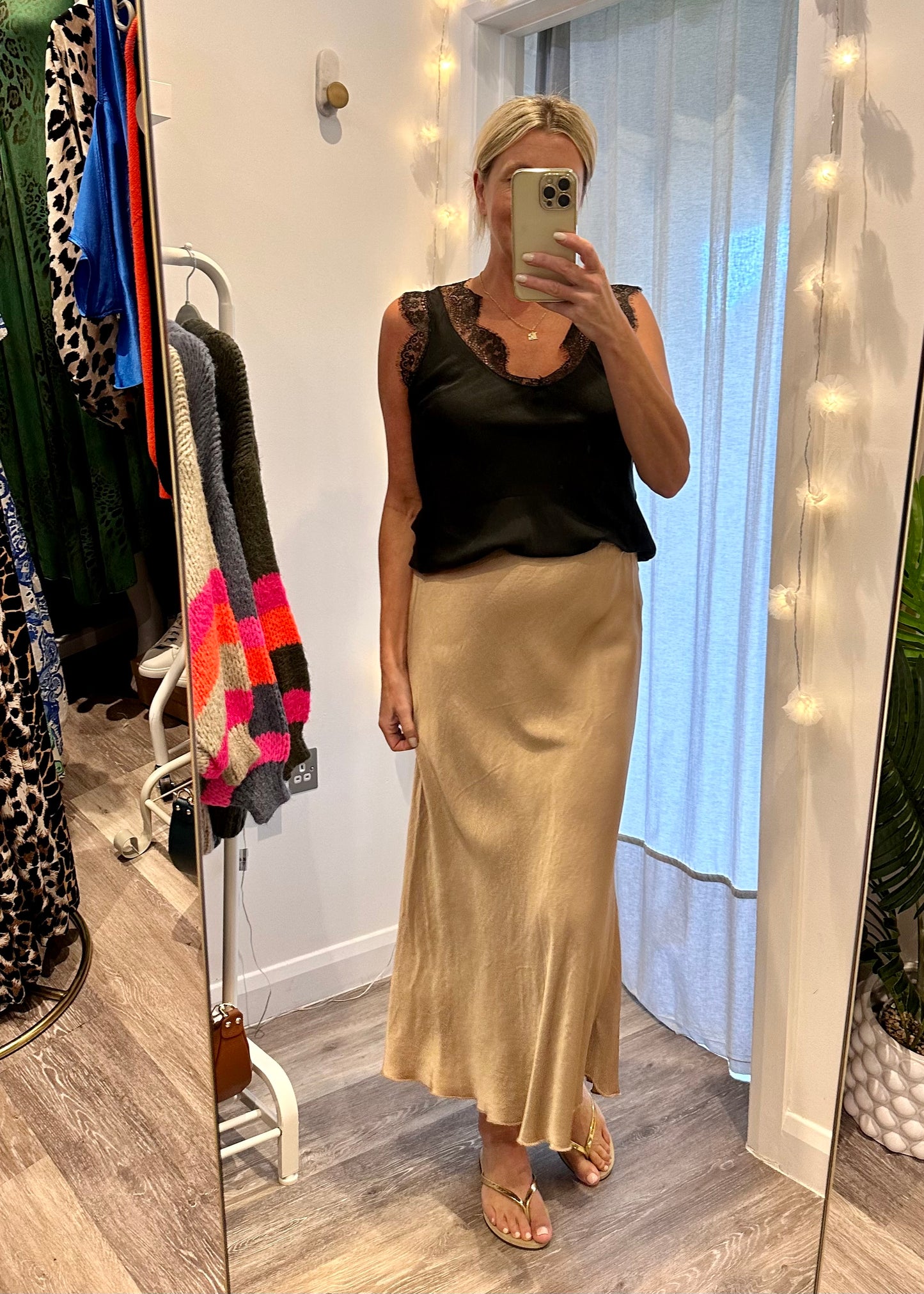 Gold Satin Slip Skirt