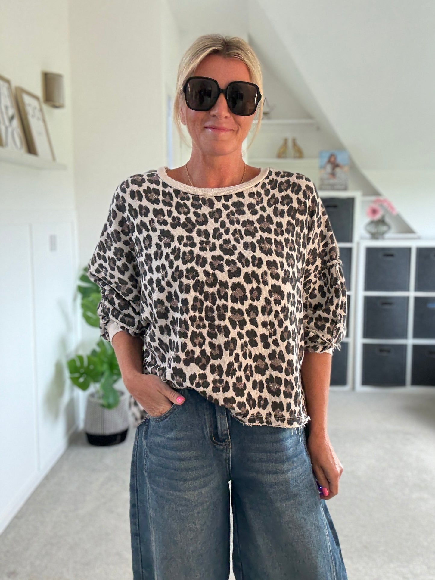 Khaki Leopard Oversized Sweatshirt
