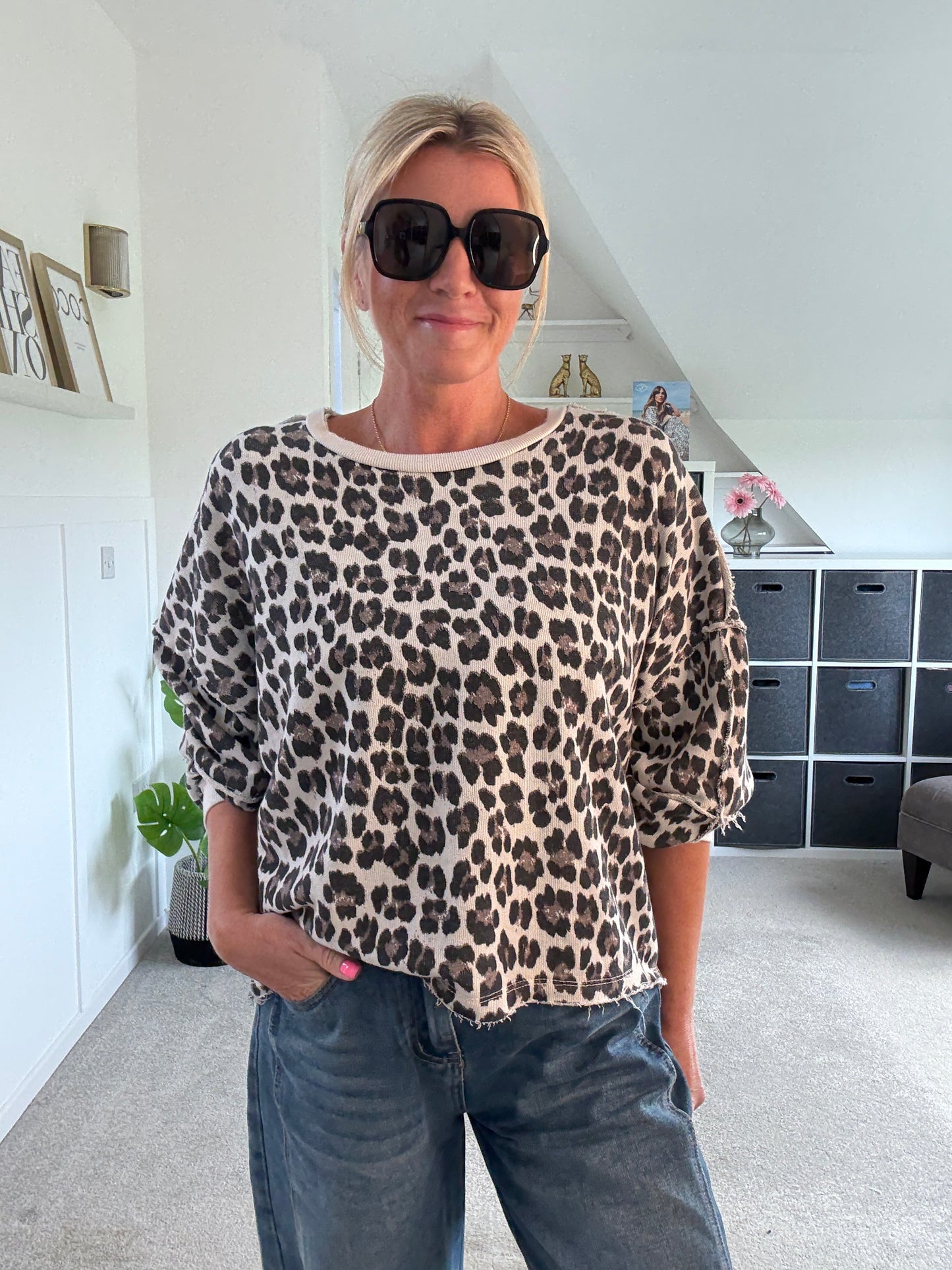 Khaki Leopard Oversized Sweatshirt