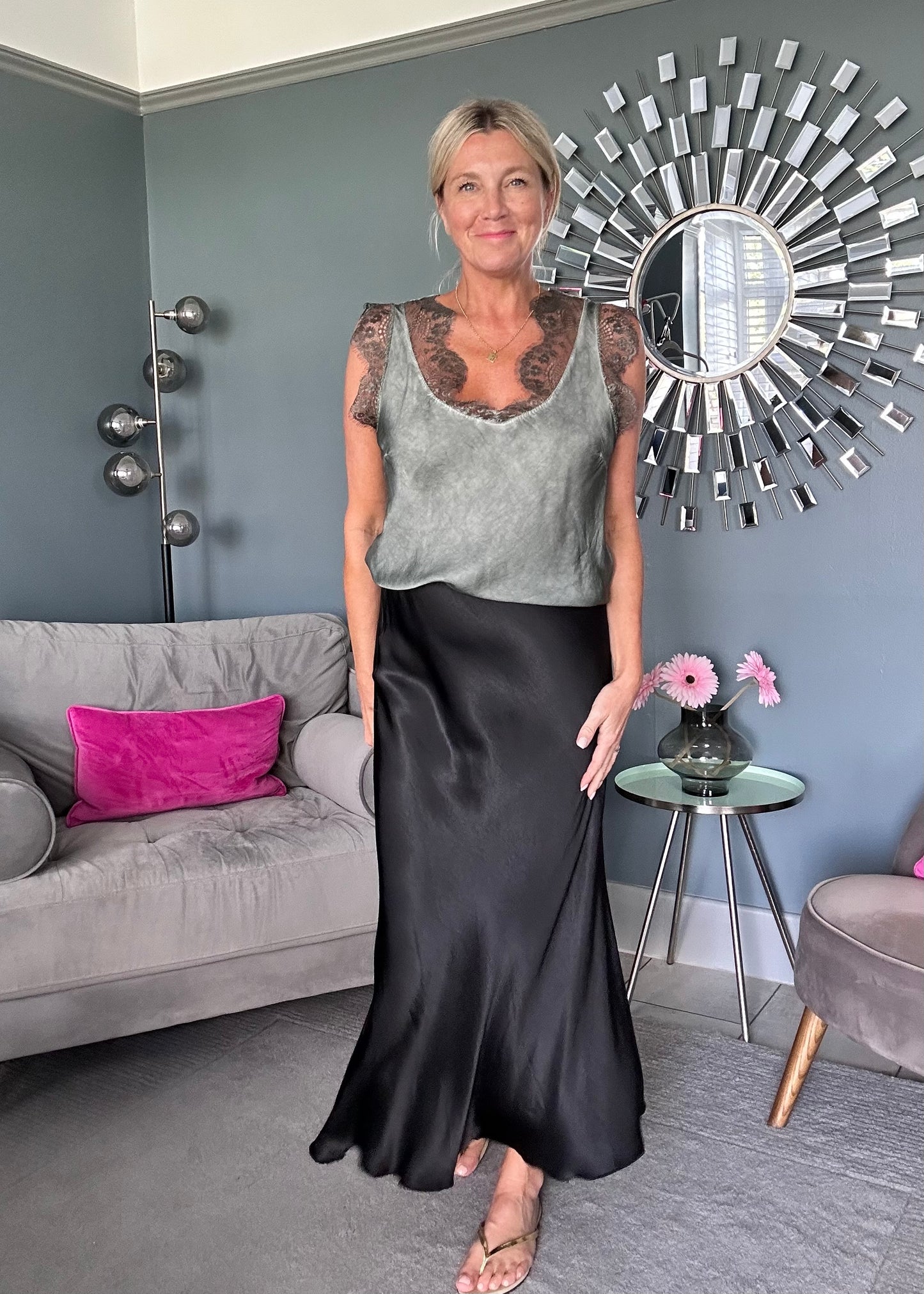 Burgundy Satin Slip Skirt