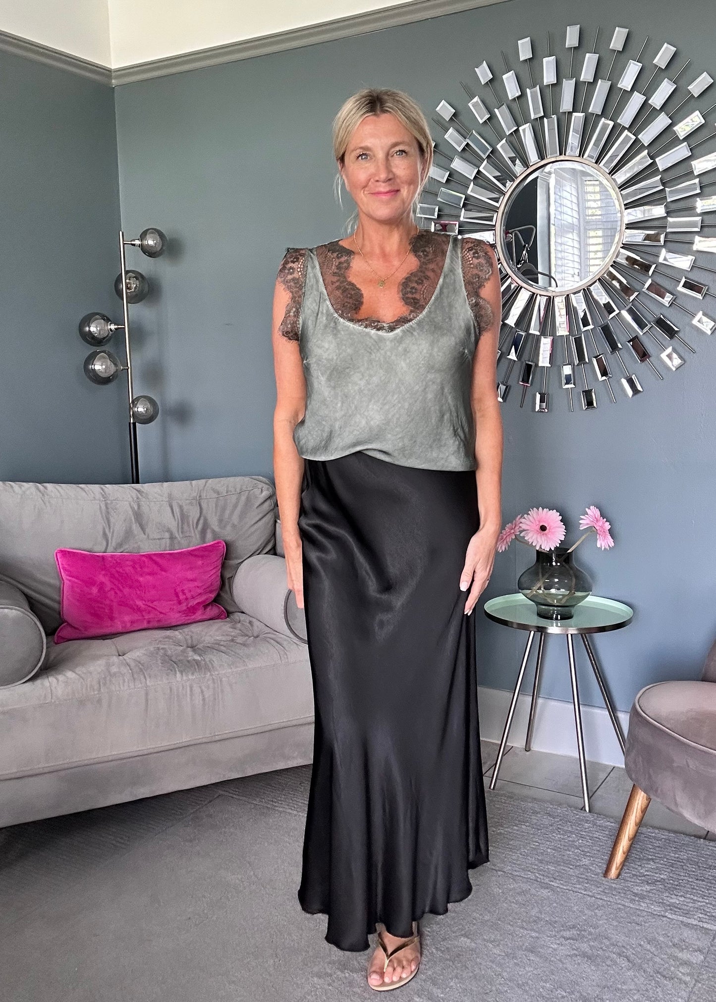 Black Satin Slip Skirt
