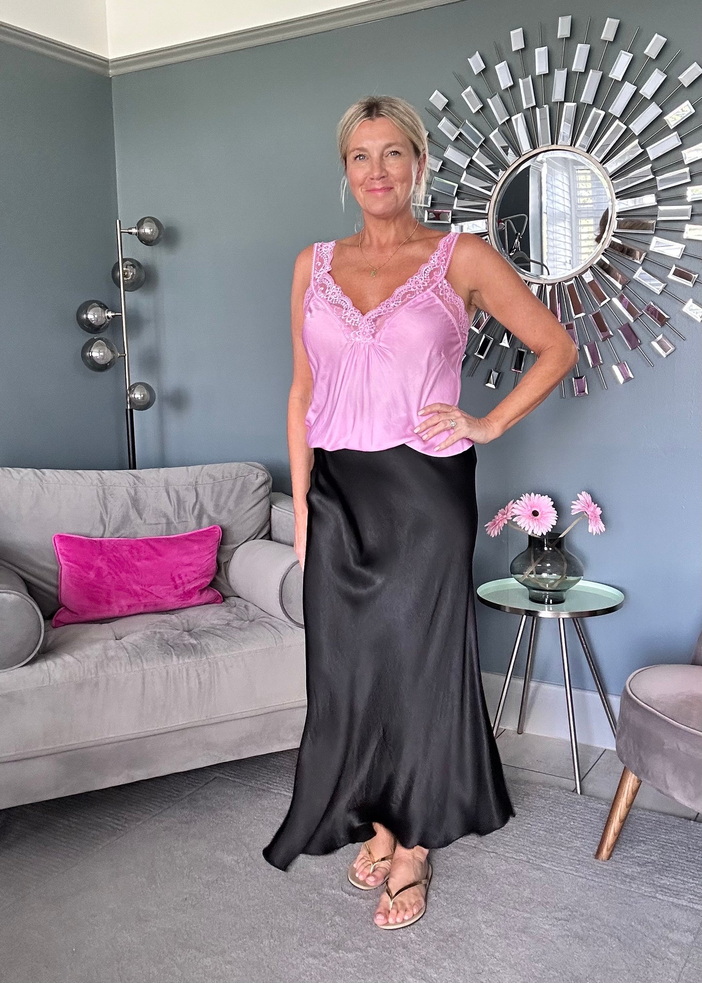 Black Satin Slip Skirt