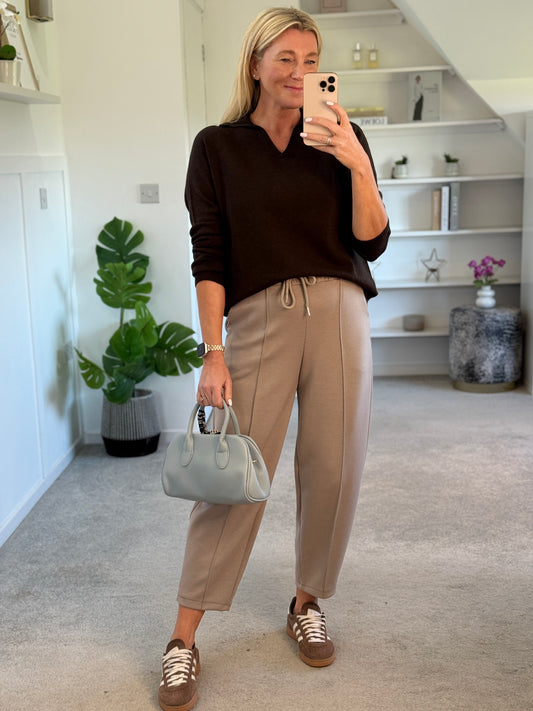 Dark Chocoloate V Neck Polo Knit