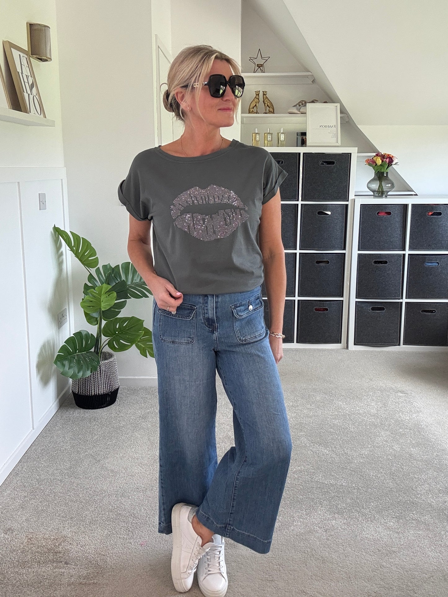 Khaki Neon Leopard Star T Shirt