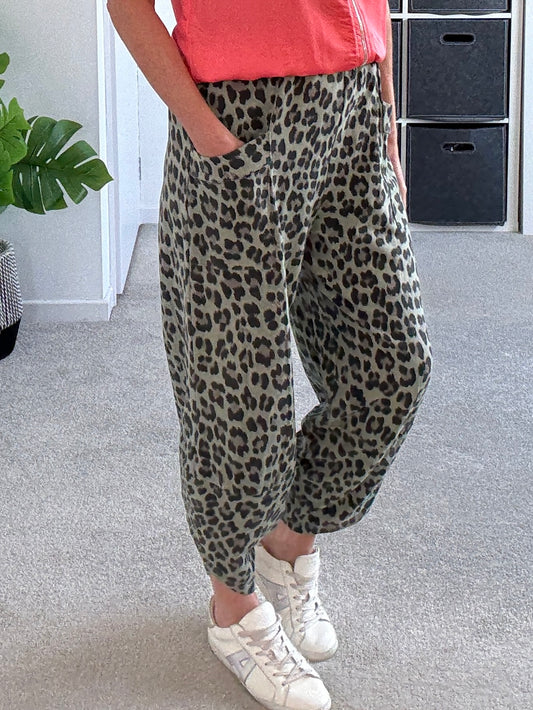 Khaki Leopard Pocket Slim Barrel Cargo Joggers