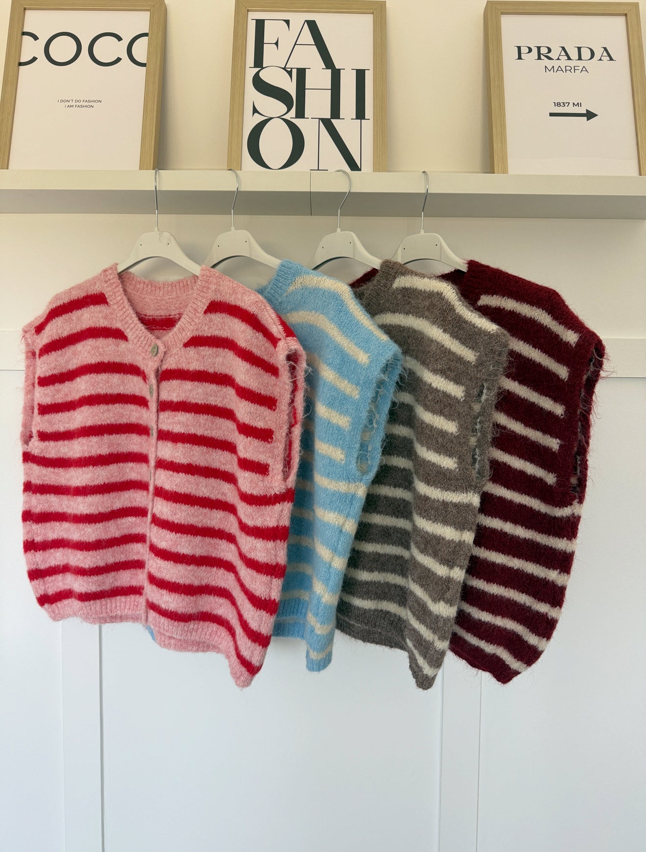 Mocha/Cream Stripe Sleeveless Cardigan