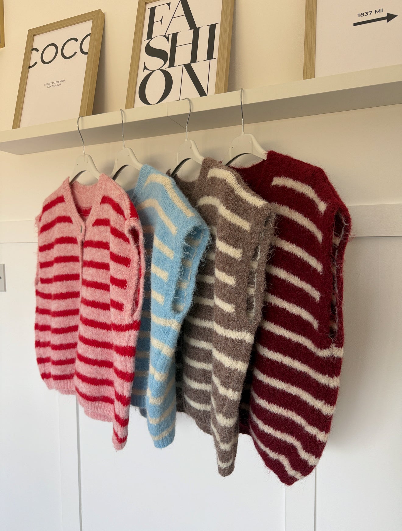 Mocha/Cream Stripe Sleeveless Cardigan