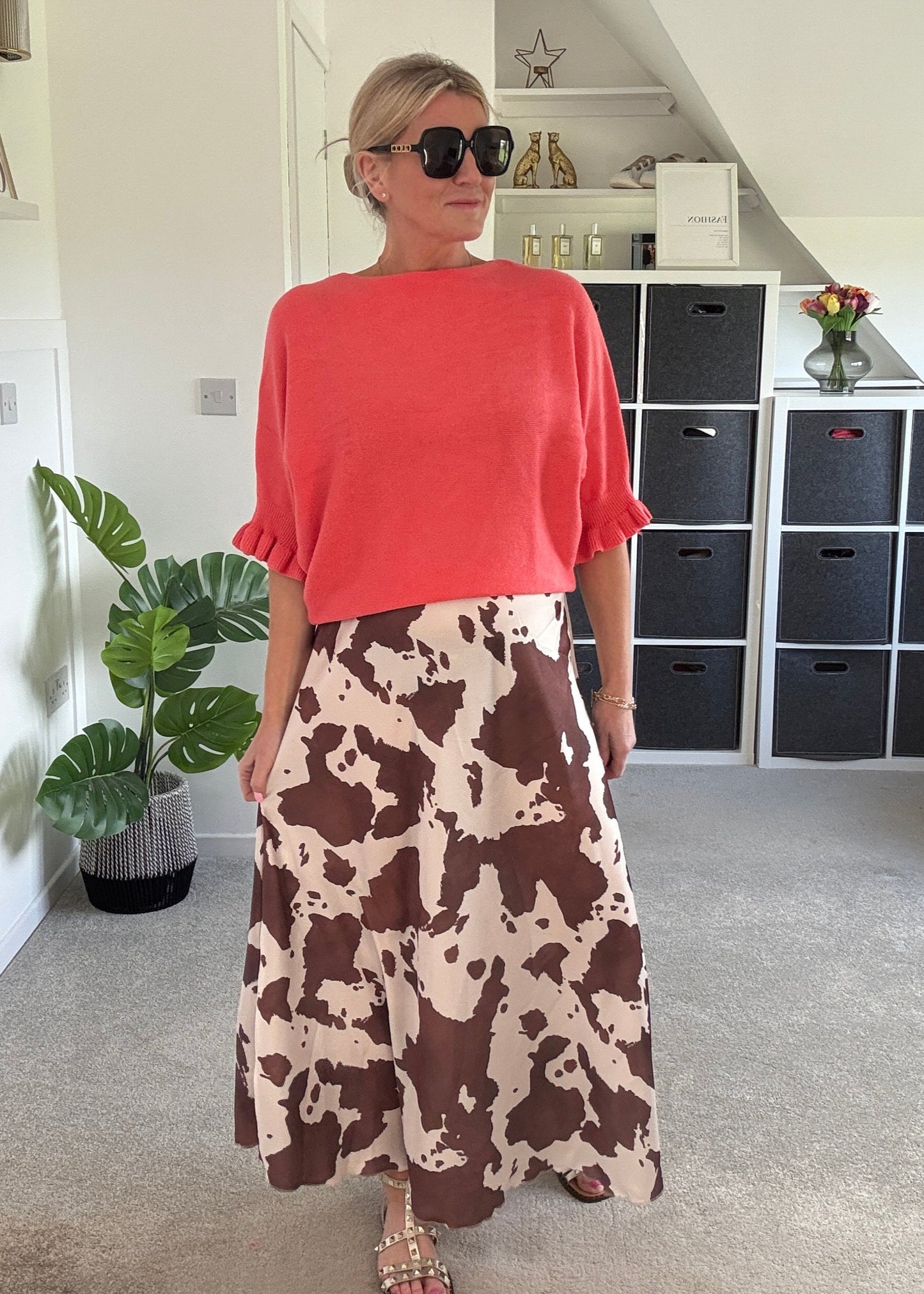 Leopard Print Floaty Satin Slip Skirt