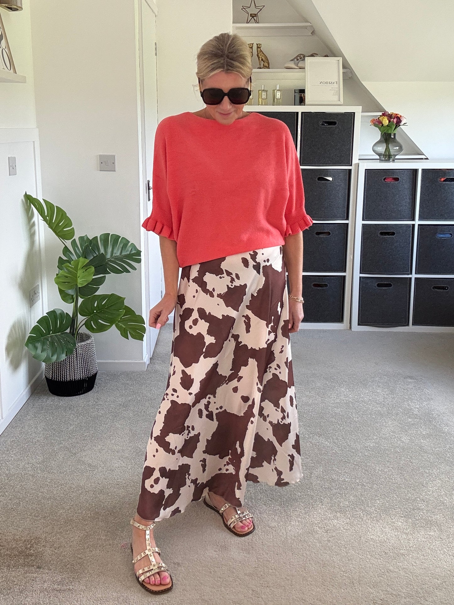 Leopard Print Floaty Satin Slip Skirt