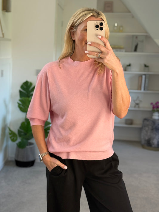 Pink 3/4 Sleeve Lightweight Jumper