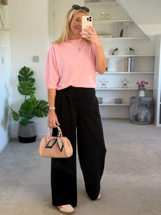 Black Pleat Front Wide Leg Trousers