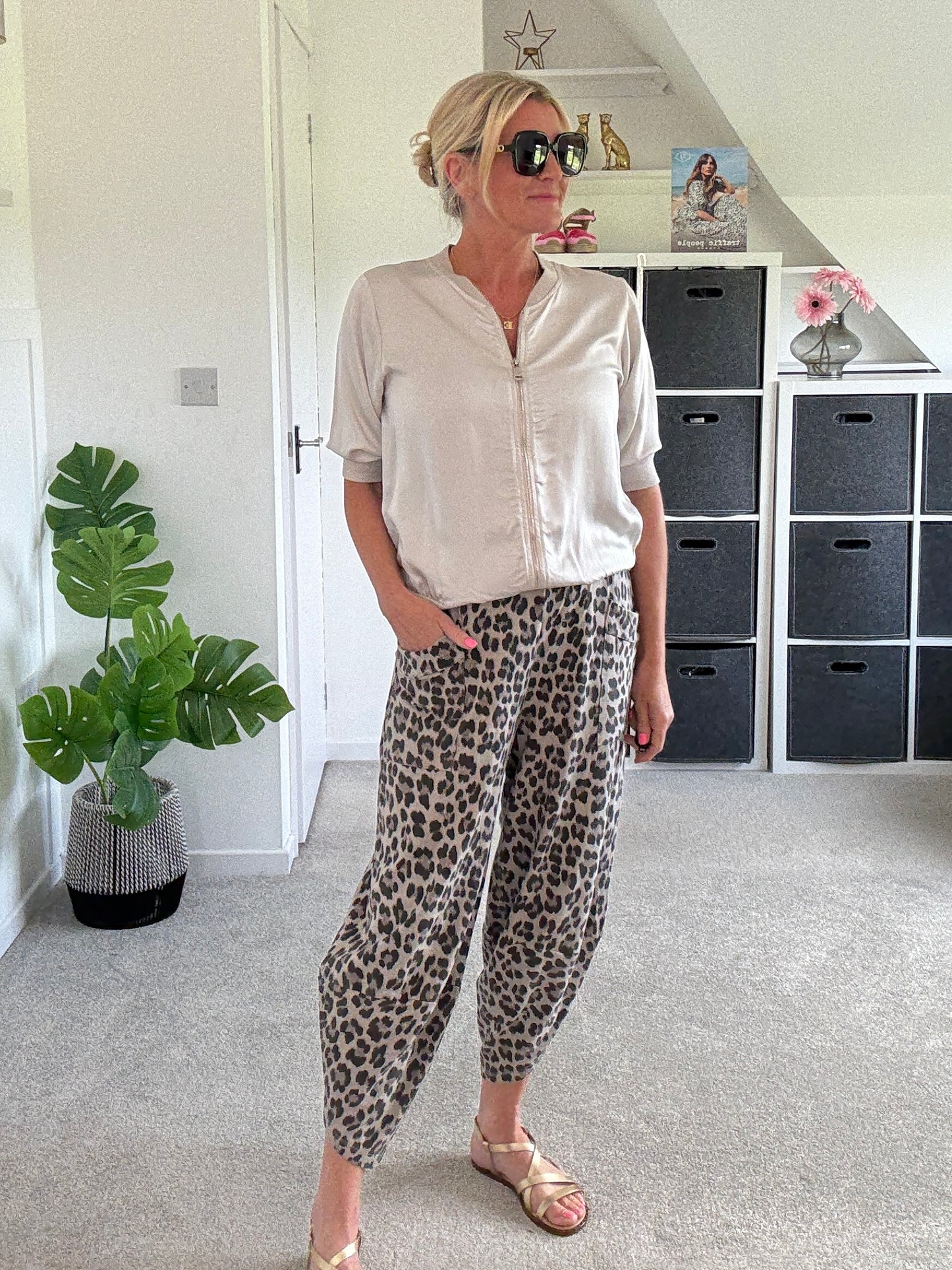Mocha Leopard Pocket Slim Barrel Cargo Joggers