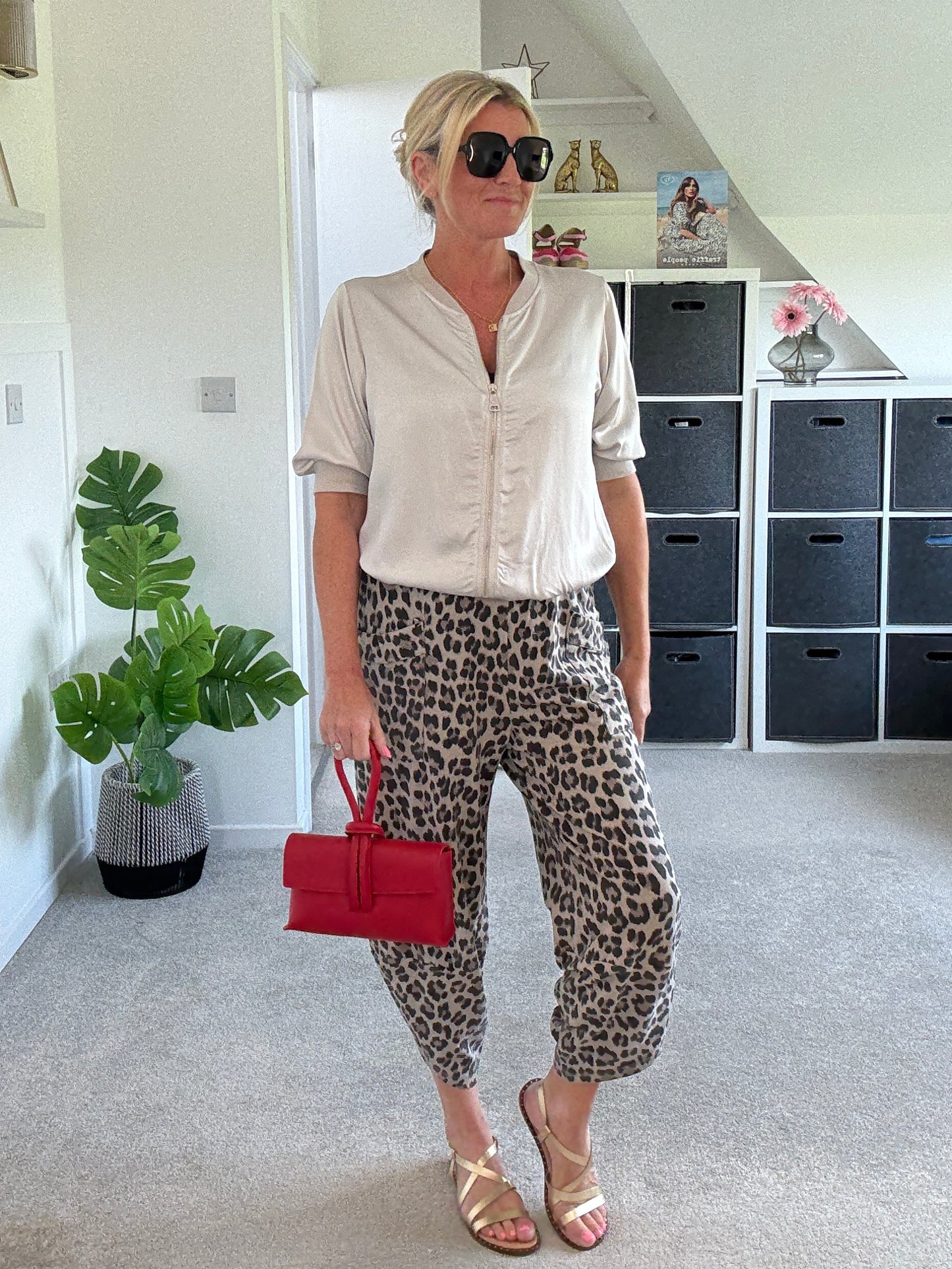 Mocha Leopard Pocket Slim Barrel Cargo Joggers
