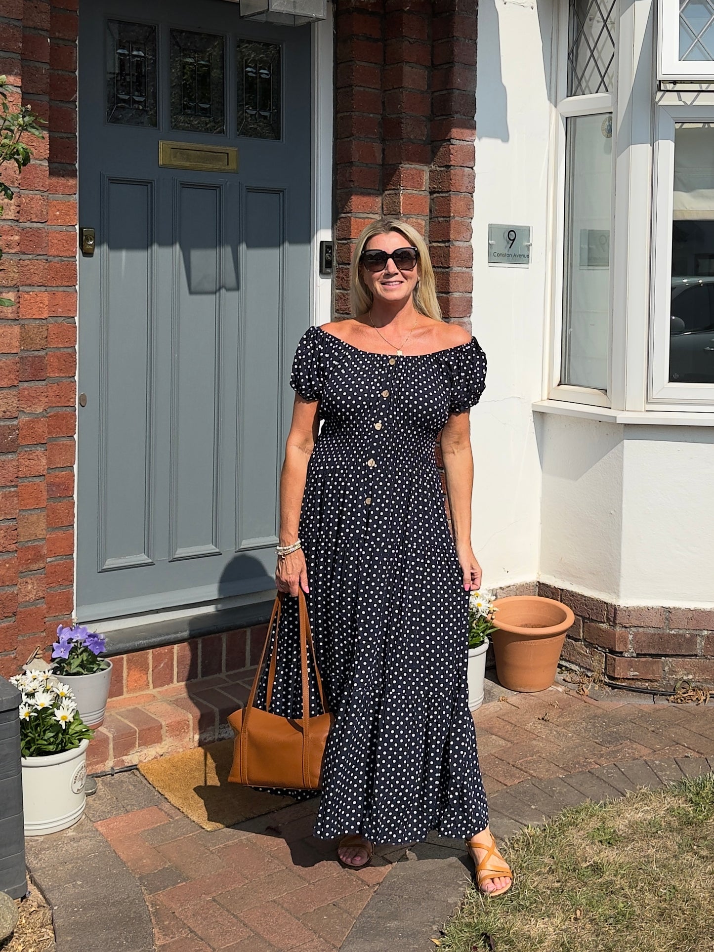Black Polka Dot Bardot Maxi Dress - PRE ORDER
