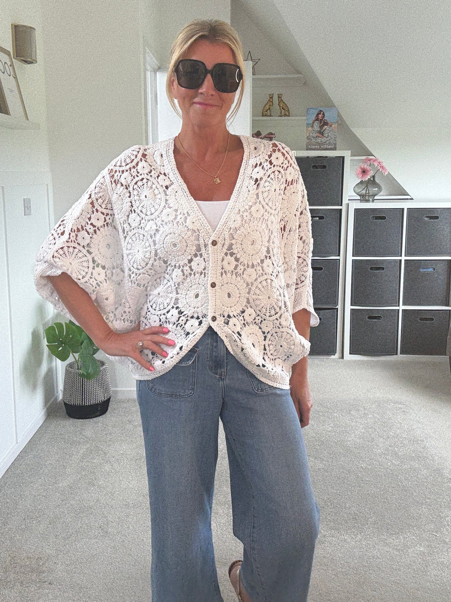Black Crochet Batwing Cardigan