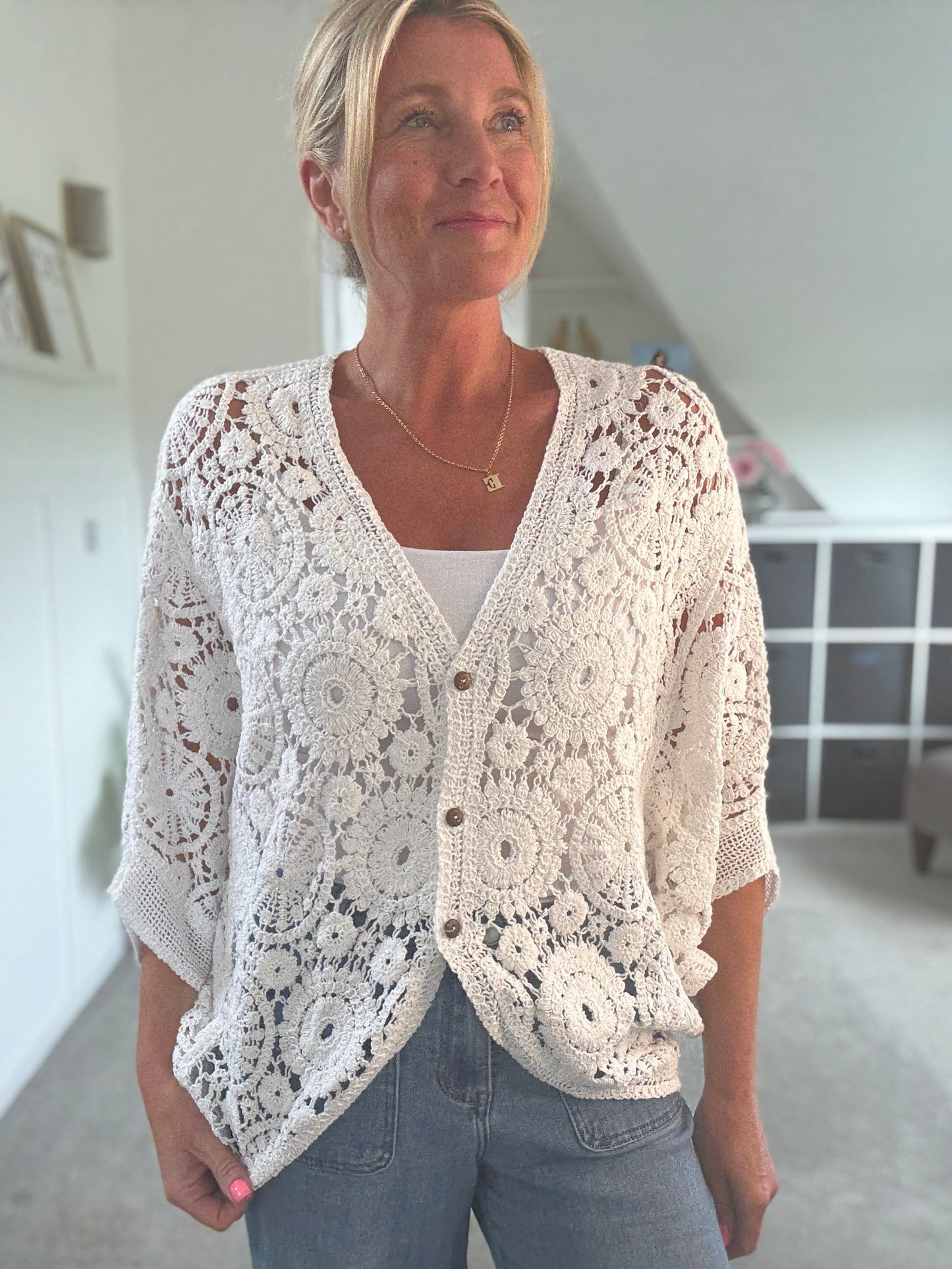 Black Crochet Batwing Cardigan