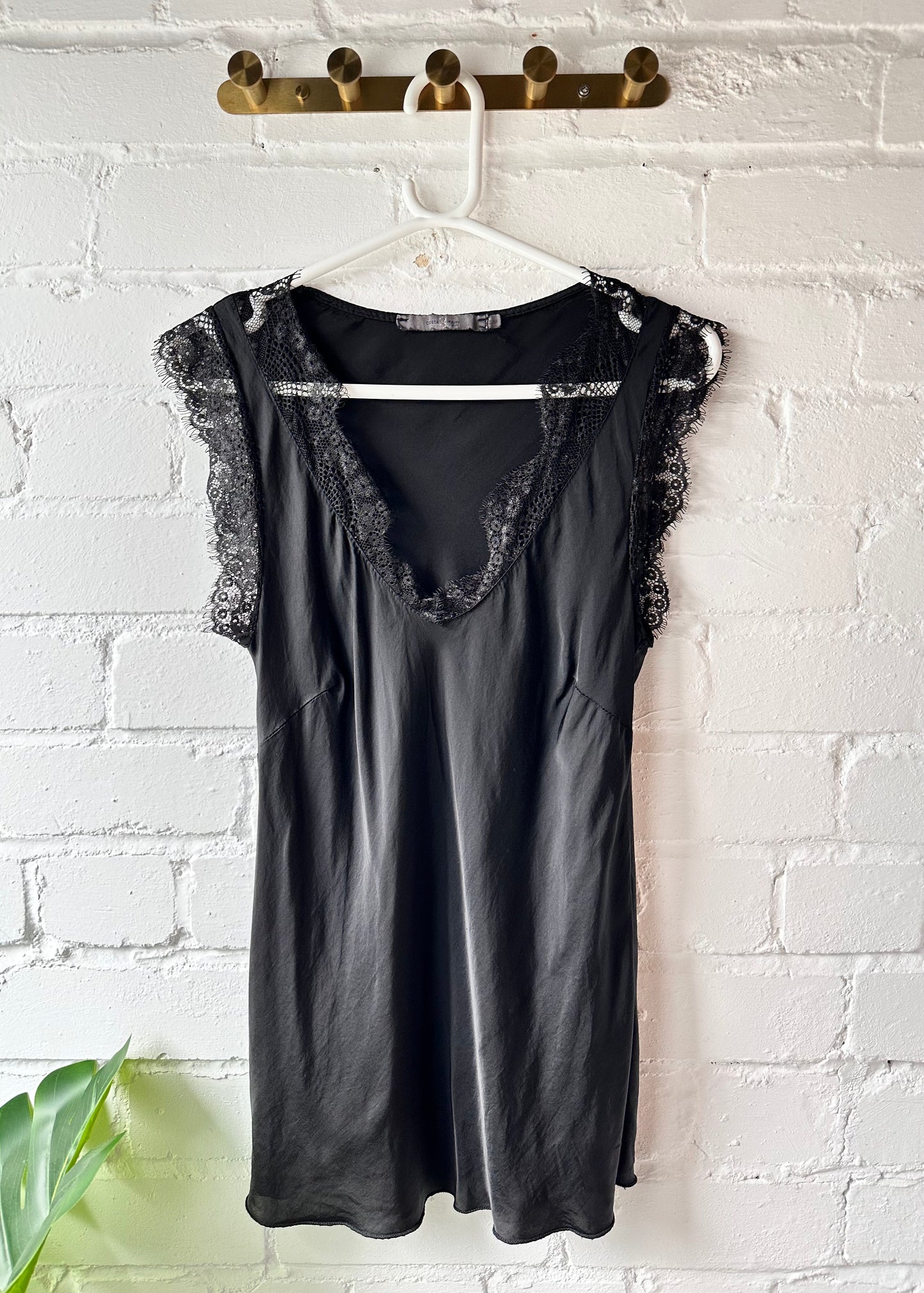 Satin/Lace V Neck Top