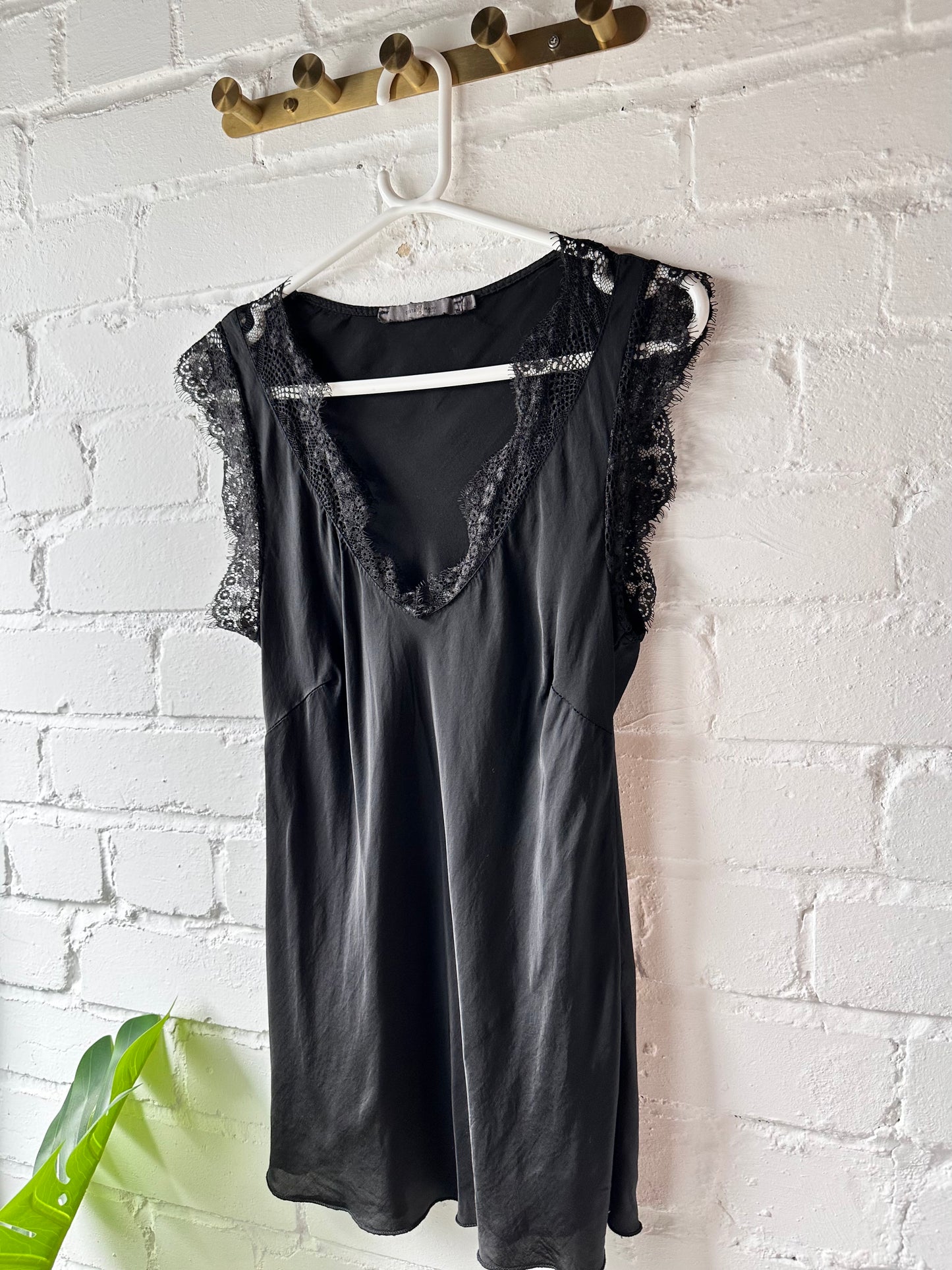 Satin/Lace V Neck Top