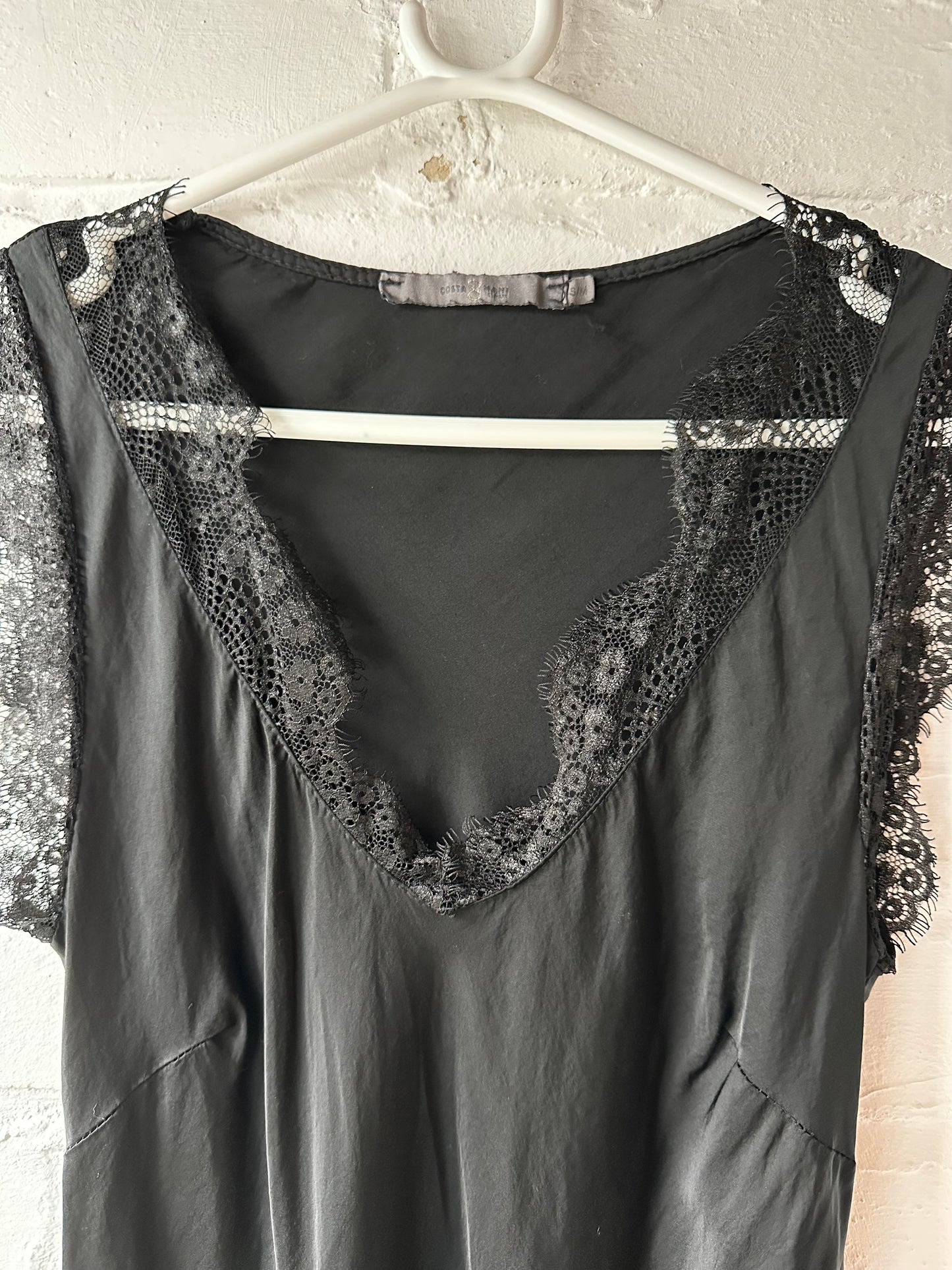Burgundy Satin/Lace V Neck Top