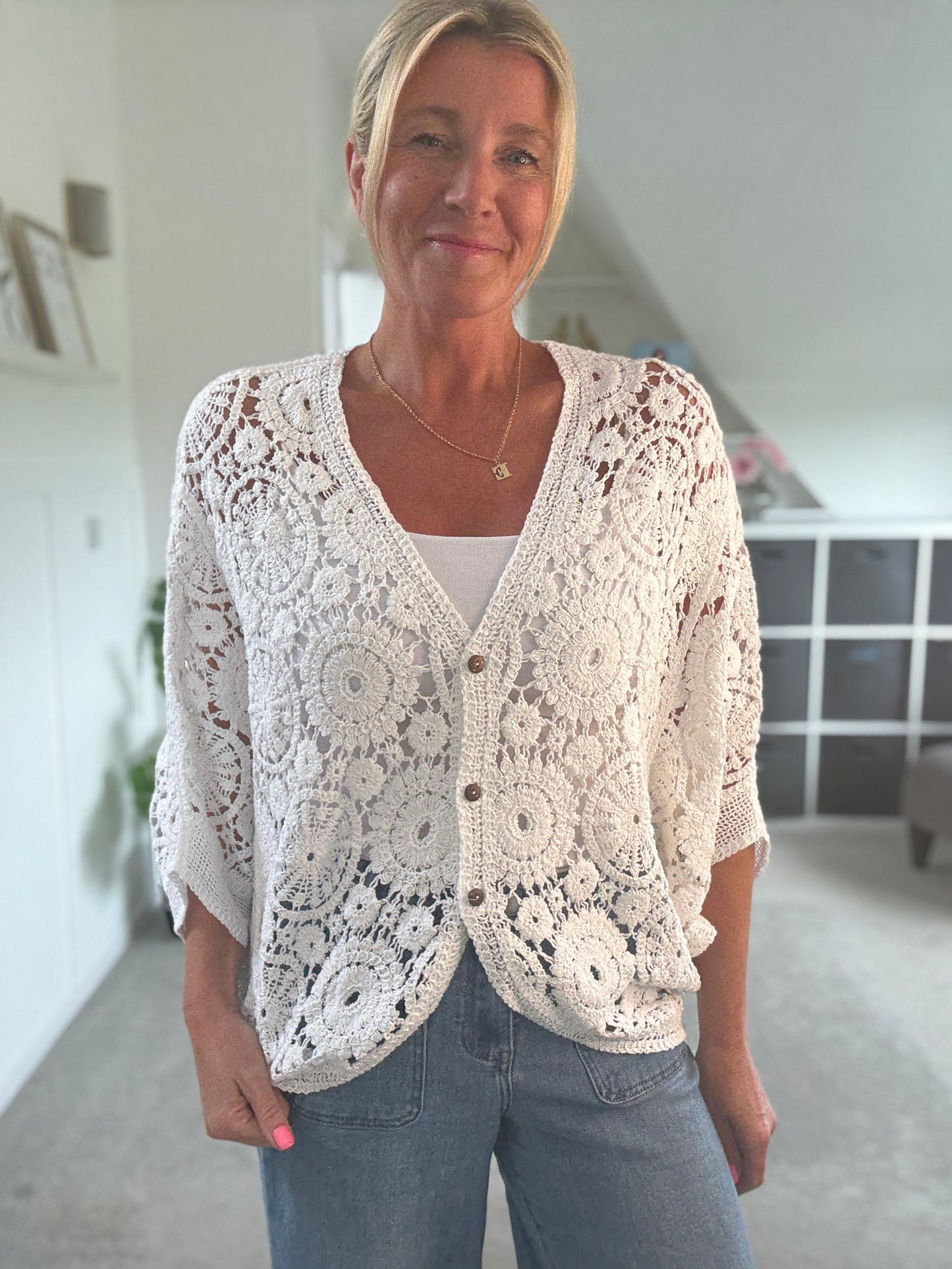 Black Crochet Batwing Cardigan