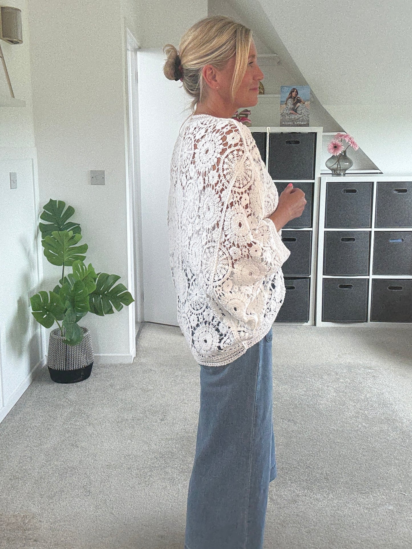 Black Crochet Batwing Cardigan
