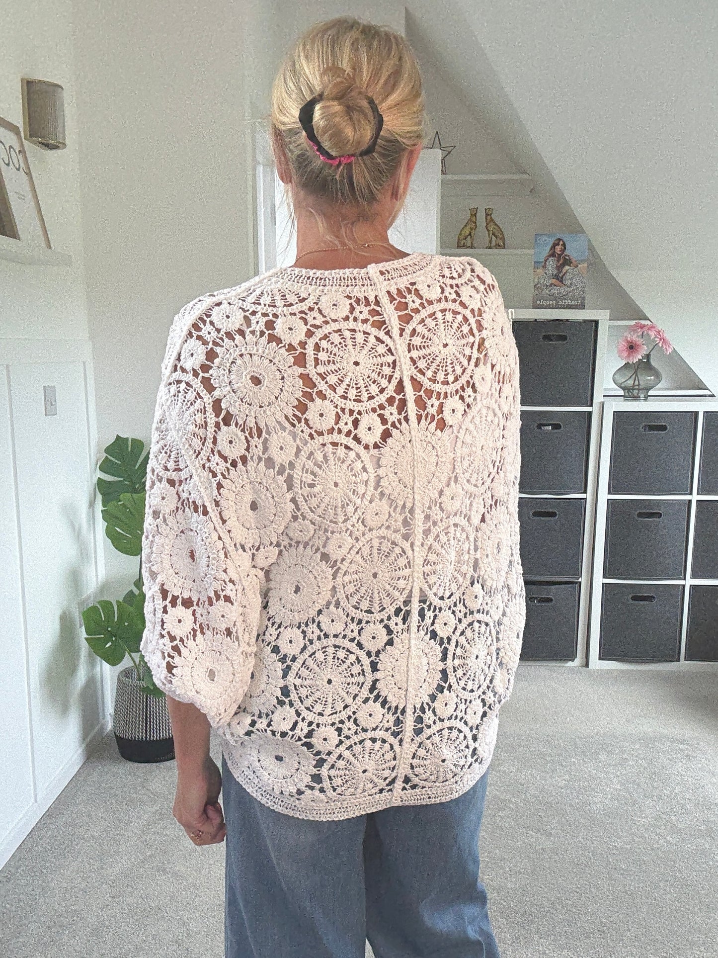 Black Crochet Batwing Cardigan