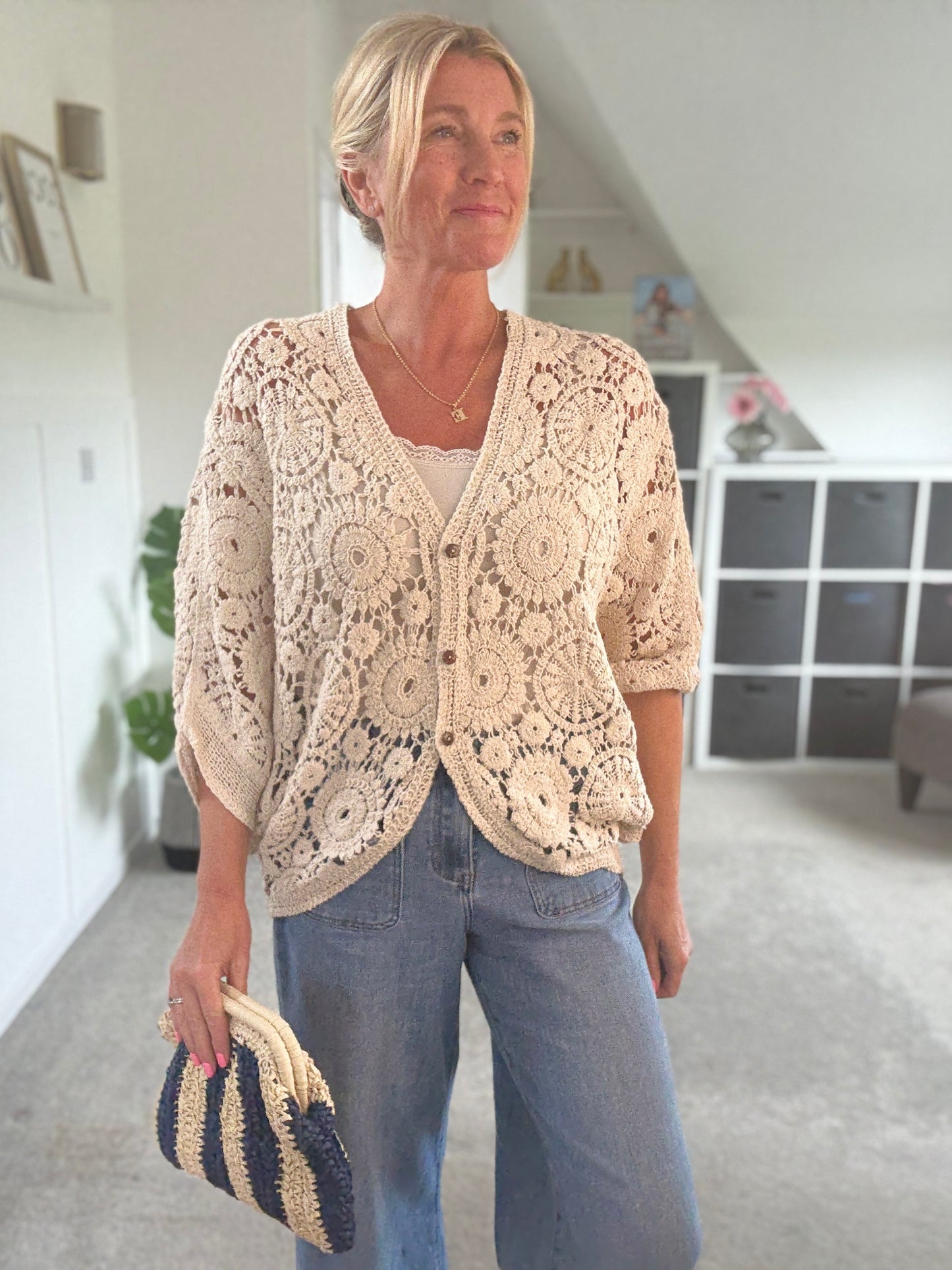 Black Crochet Batwing Cardigan