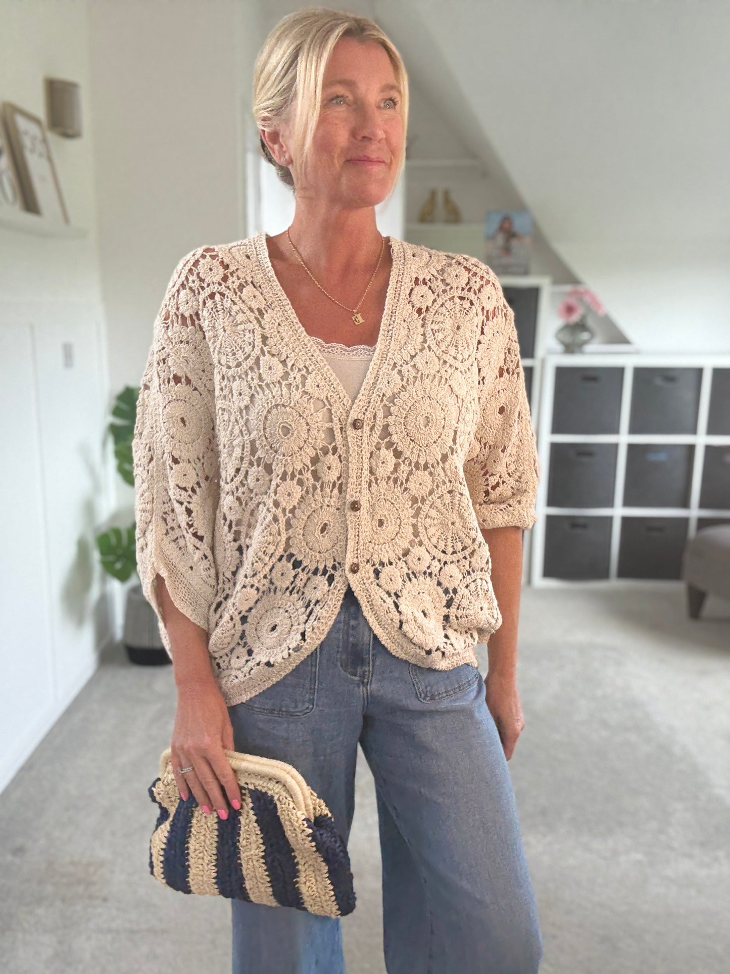 Black Crochet Batwing Cardigan