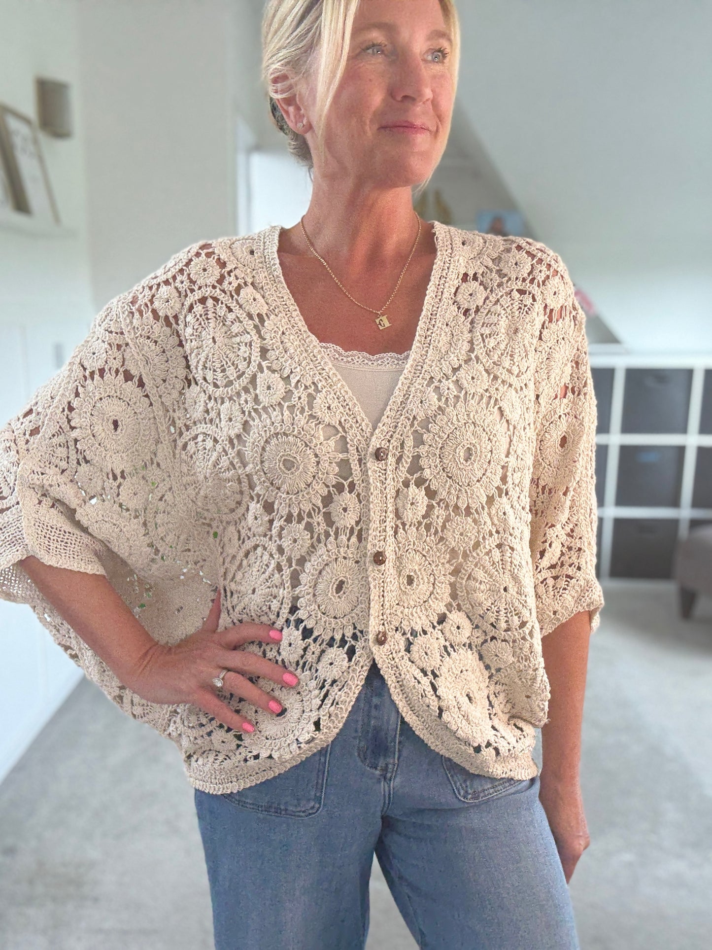 Black Crochet Batwing Cardigan