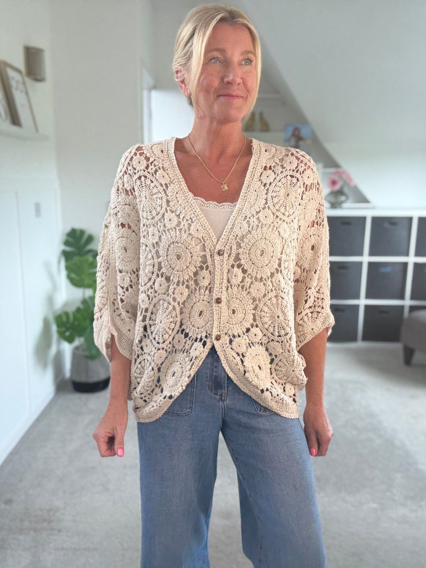 Black Crochet Batwing Cardigan