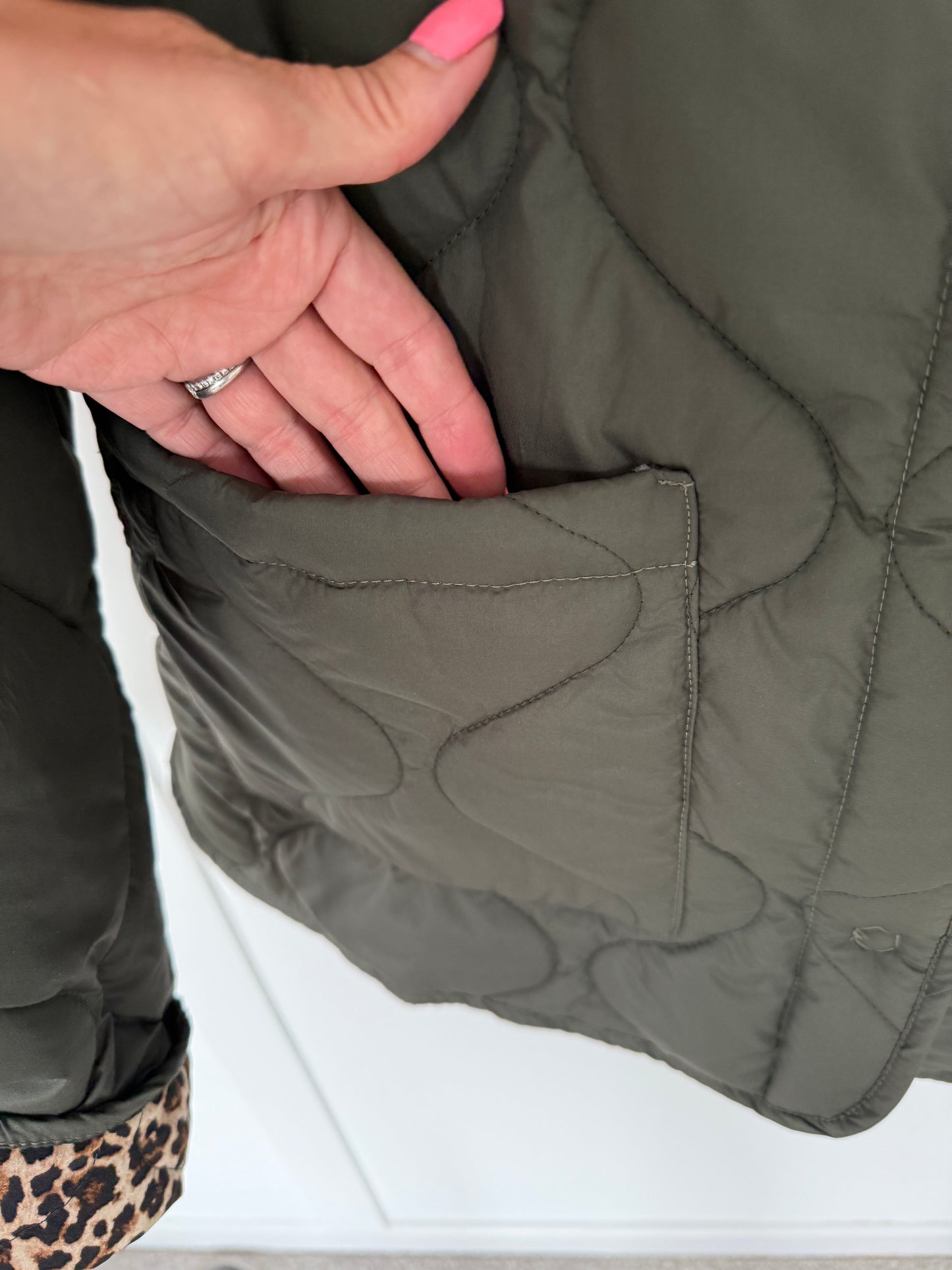 Khaki Reversible Oversized Quilted Jacket