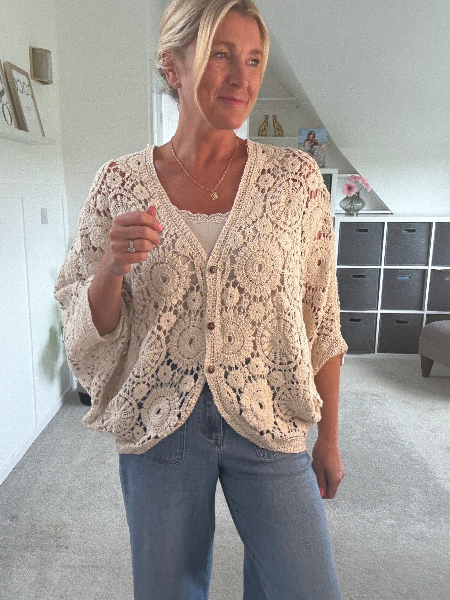Black Crochet Batwing Cardigan