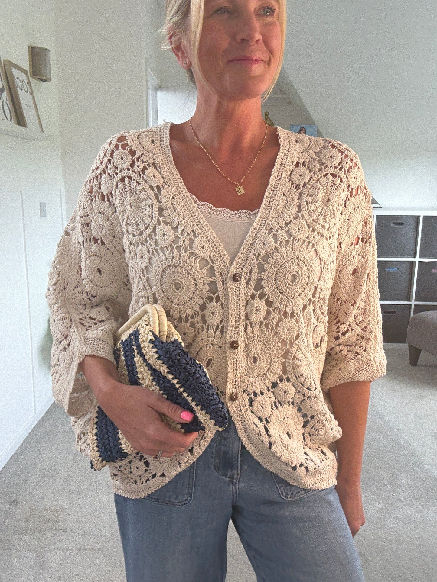 Black Crochet Batwing Cardigan