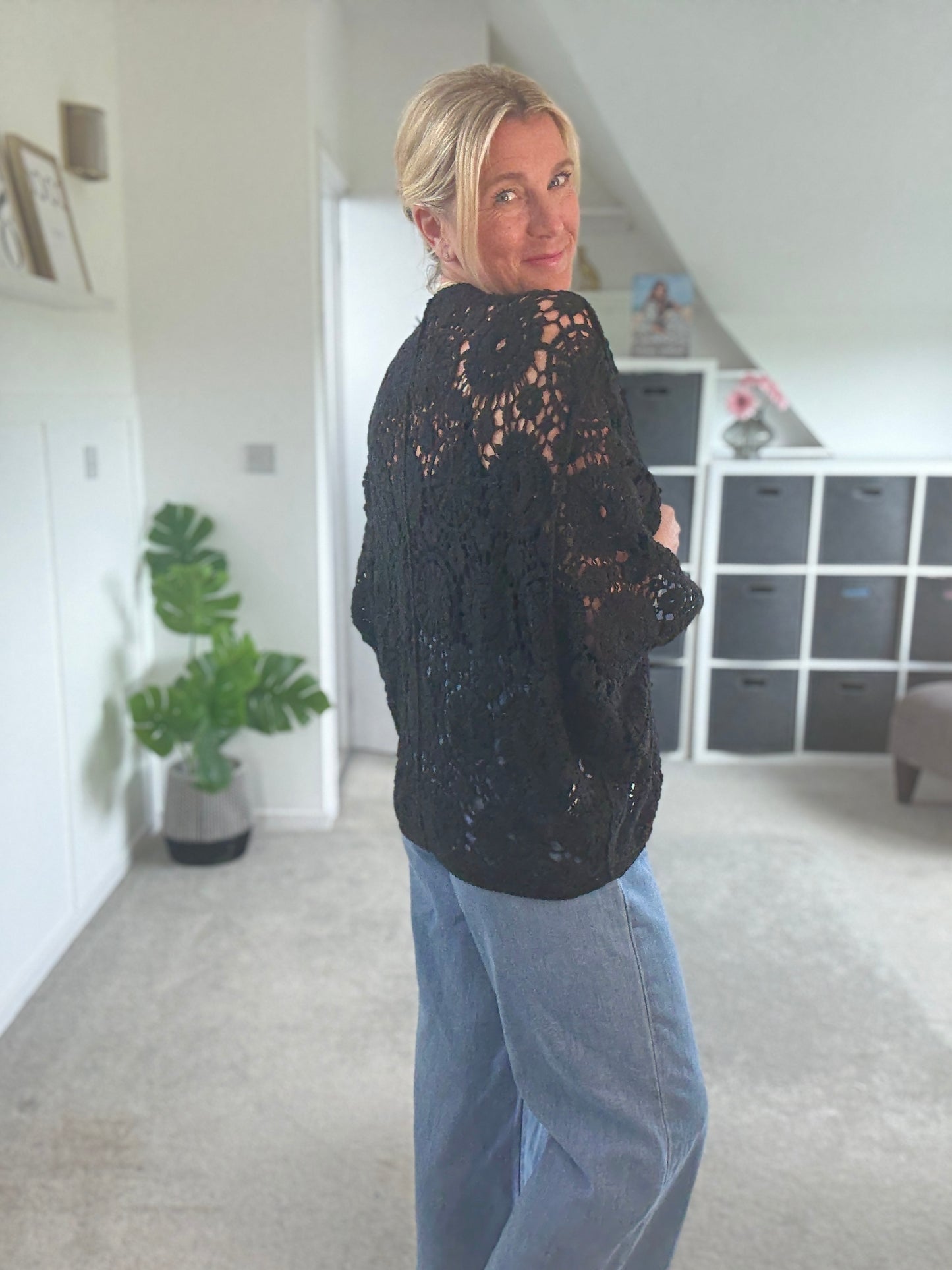 Black Crochet Batwing Cardigan