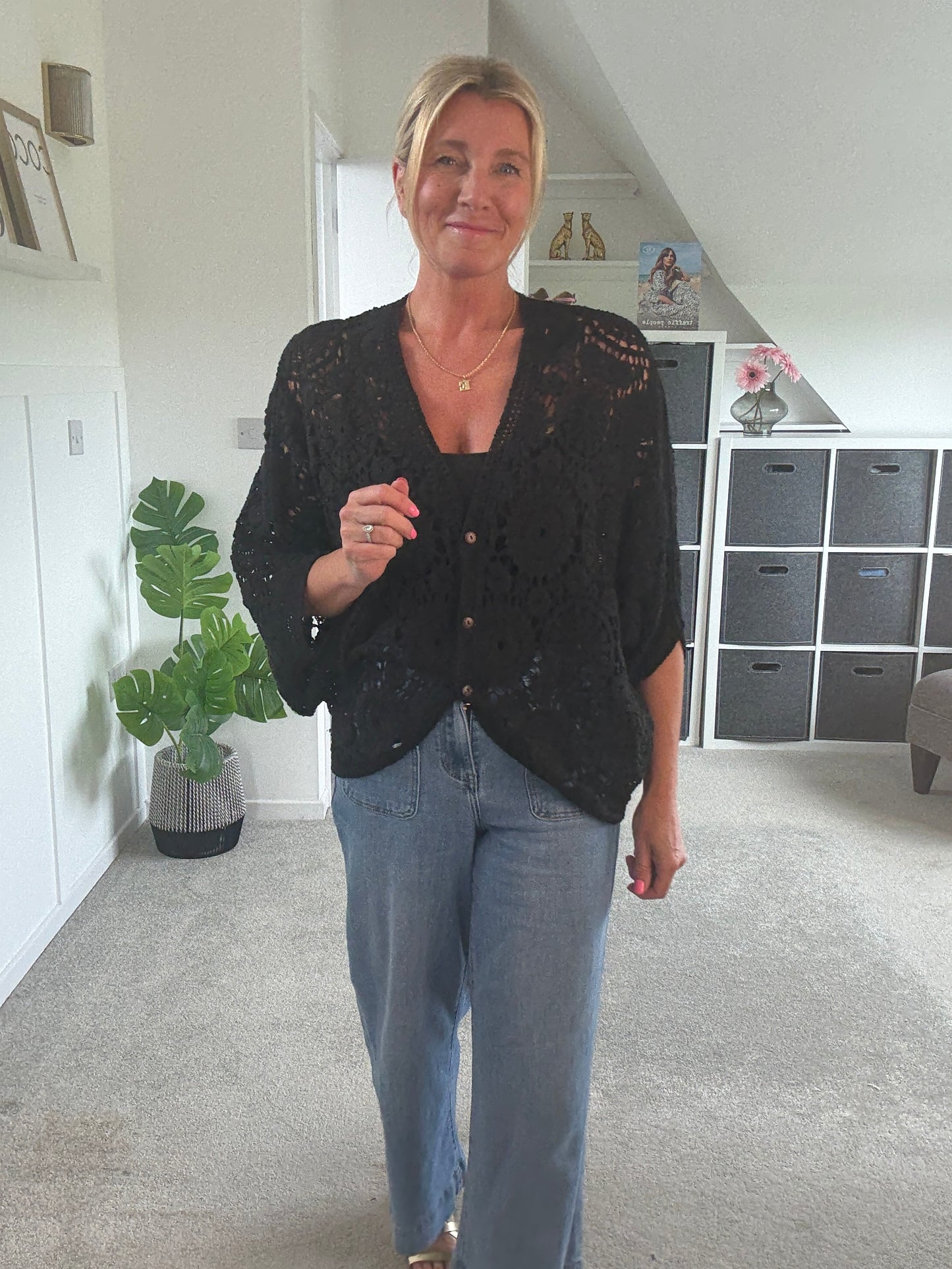 Black Crochet Batwing Cardigan