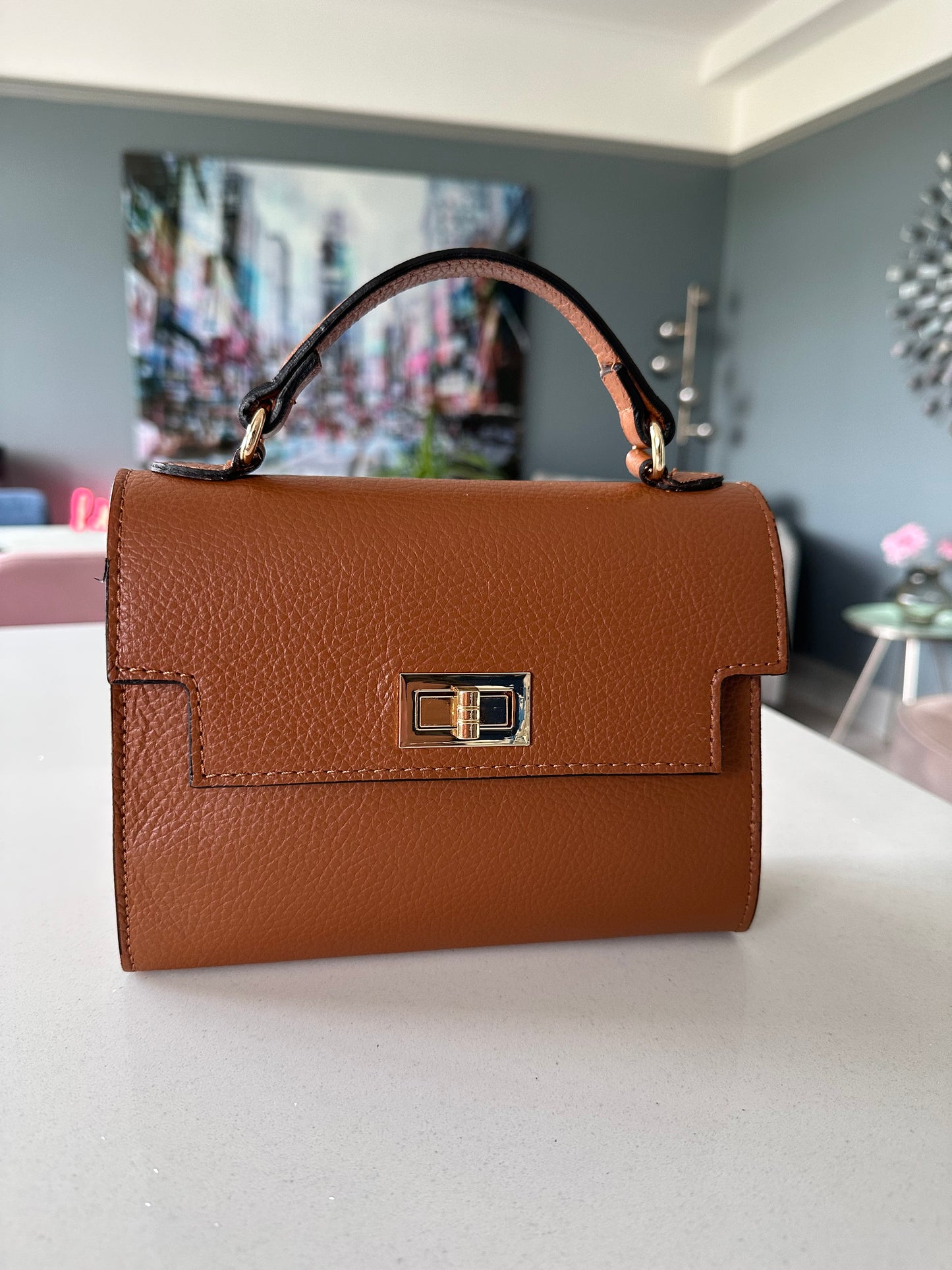 Tan Mini Leather Grab Bag