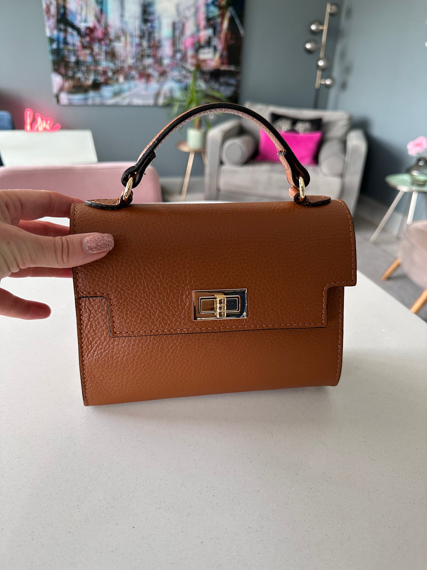 Tan Mini Leather Grab Bag