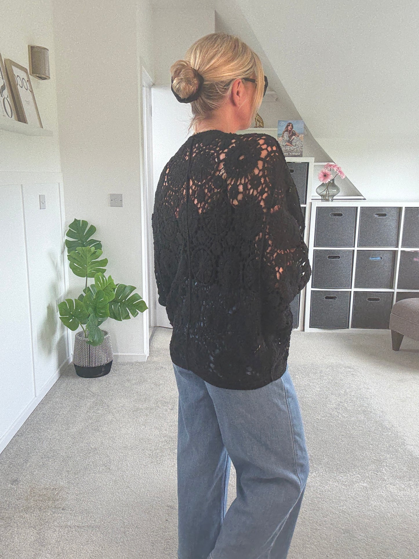 Black Crochet Batwing Cardigan