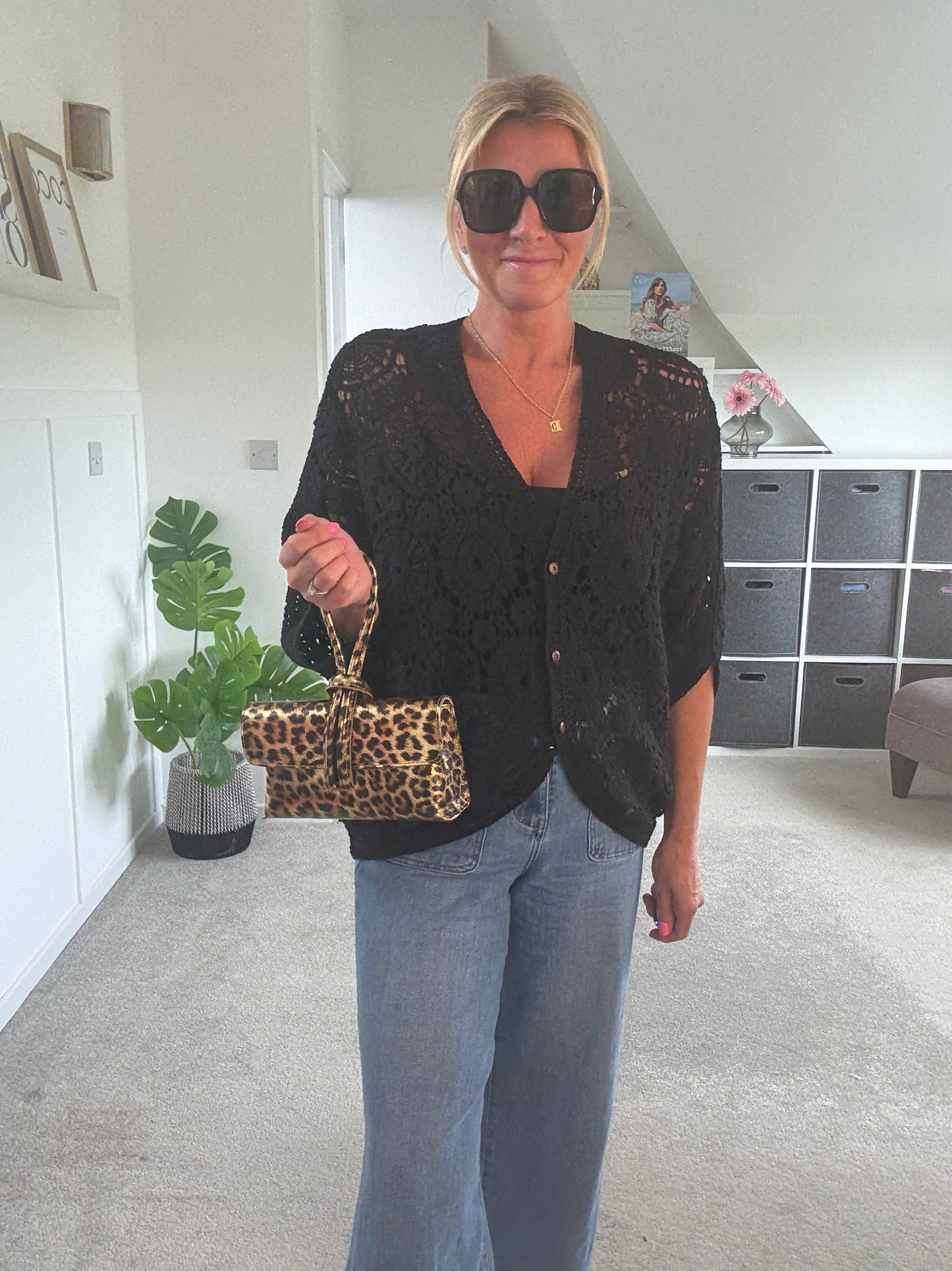 Black Crochet Batwing Cardigan