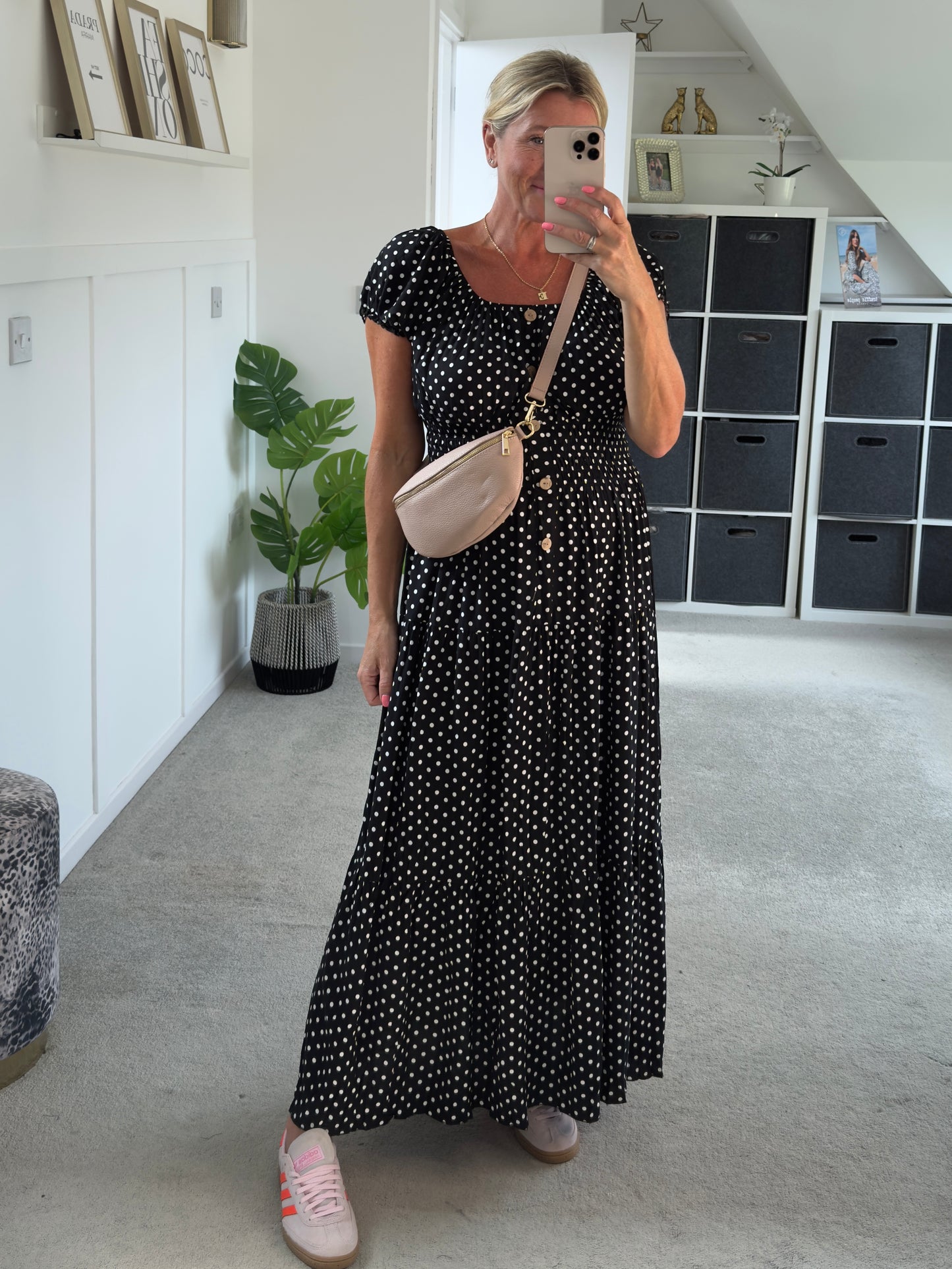 Black Polka Dot Bardot Maxi Dress - PRE ORDER