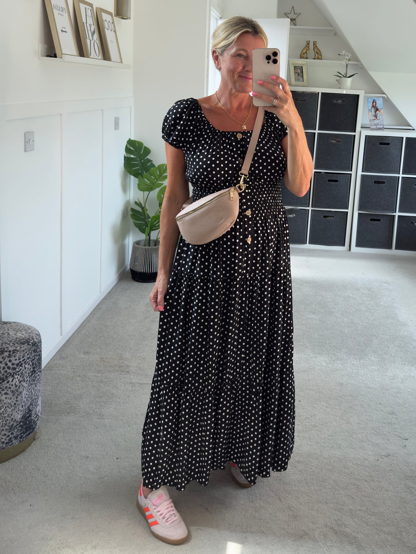 Black Polka Dot Bardot Maxi Dress - PRE ORDER