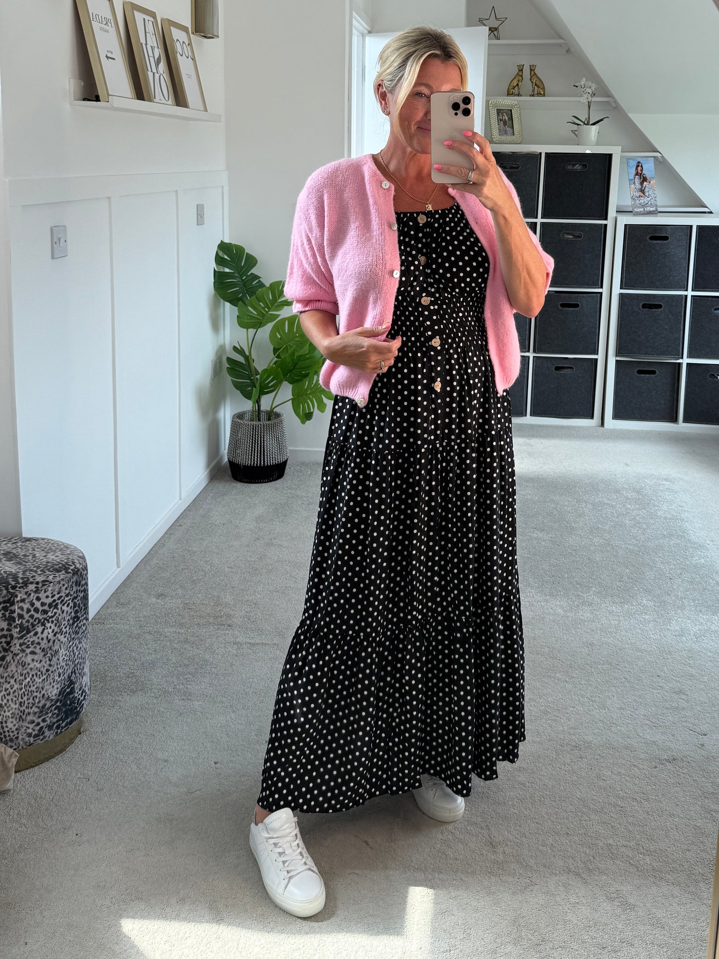 Black Polka Dot Bardot Maxi Dress - PRE ORDER