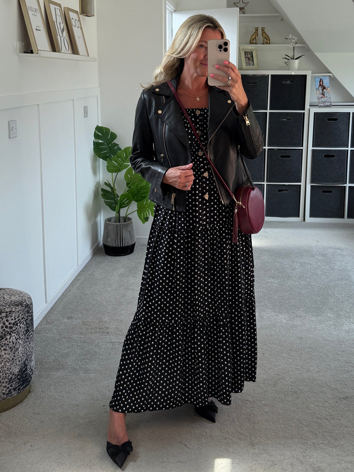 Black Polka Dot Bardot Maxi Dress - PRE ORDER