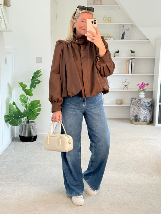 Coffee Chloe Puff Sleeve Jacket